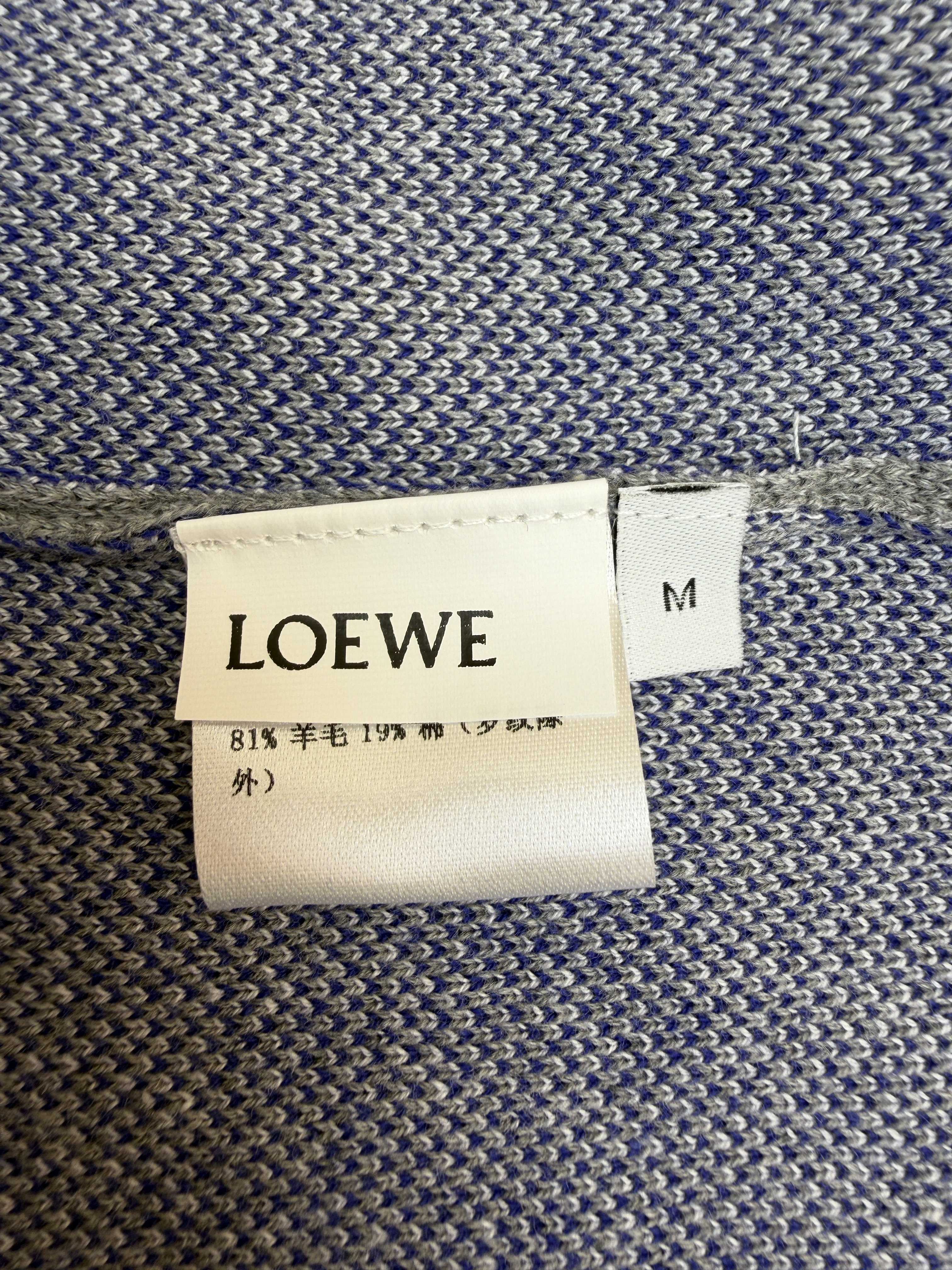 Loewe 罗意威 内格纹翻袖圆领针织短袖 针织衫 T恤 灰色 棕色 A7