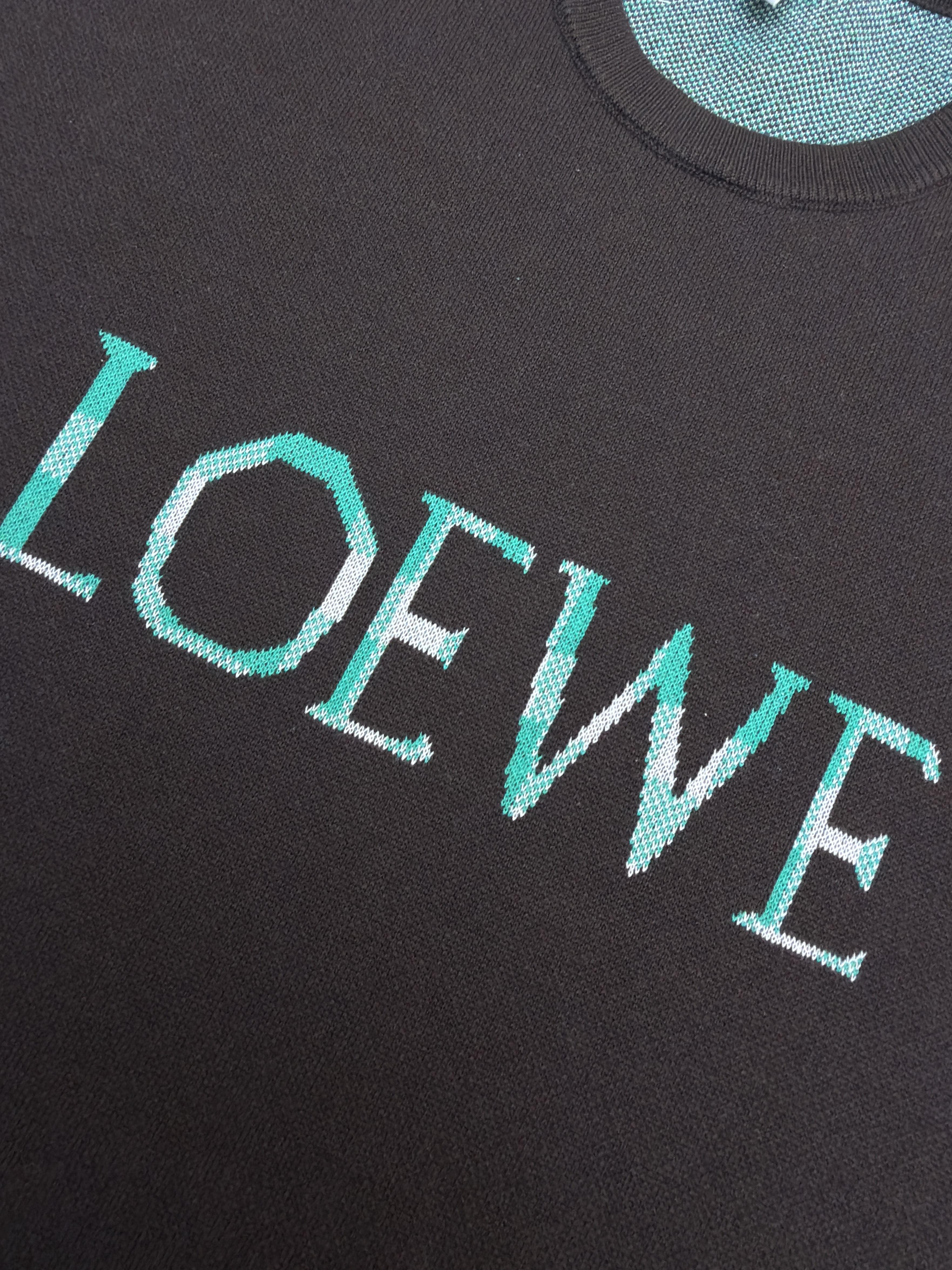Loewe 罗意威 内格纹翻袖圆领针织短袖 针织衫 T恤 灰色 棕色 A7