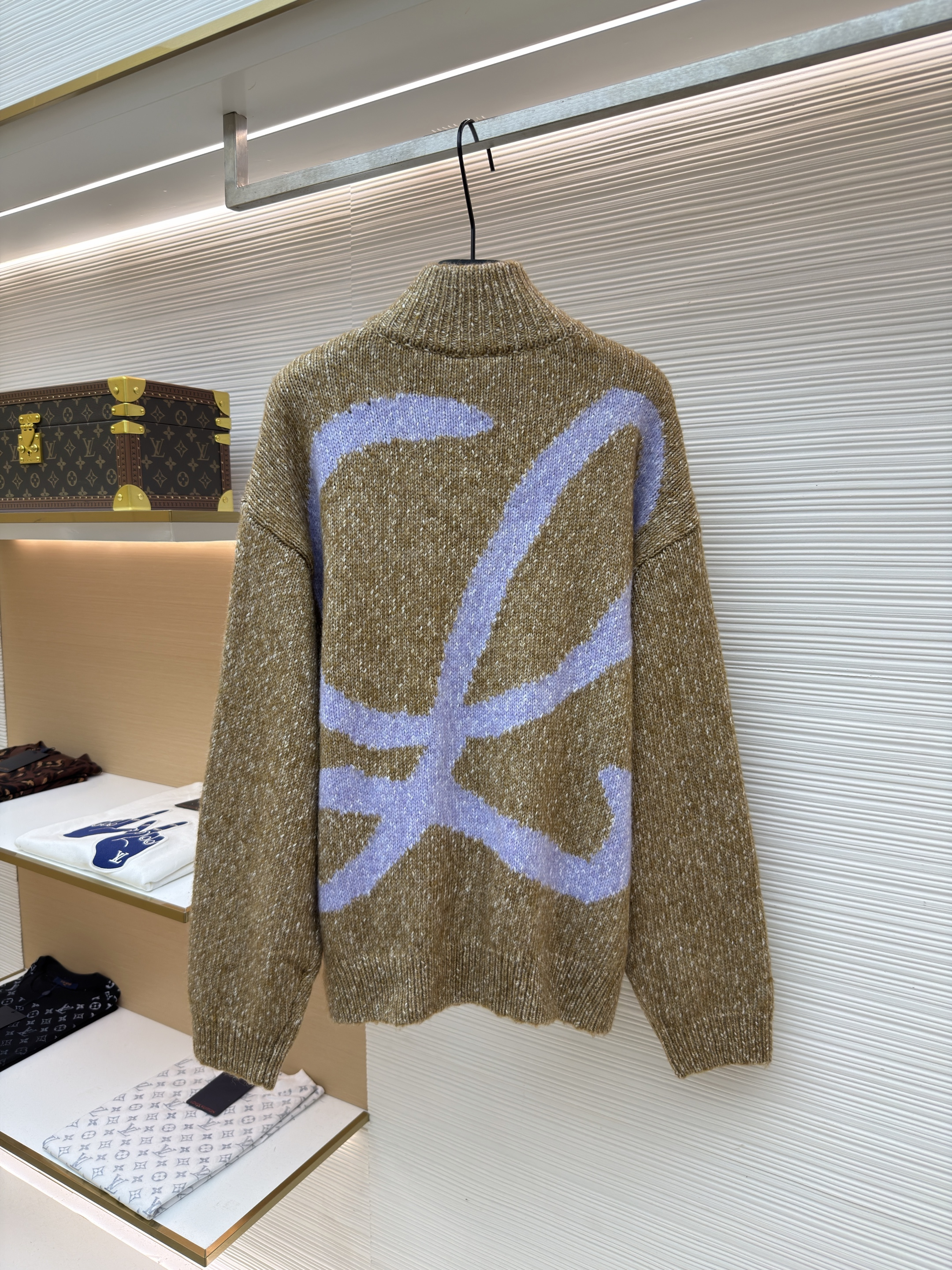 LOEWE 罗意威 后背嵌花拉链立领毛衣 针织衫 开衫 外套 长袖 秋冬 卡其色 B5 