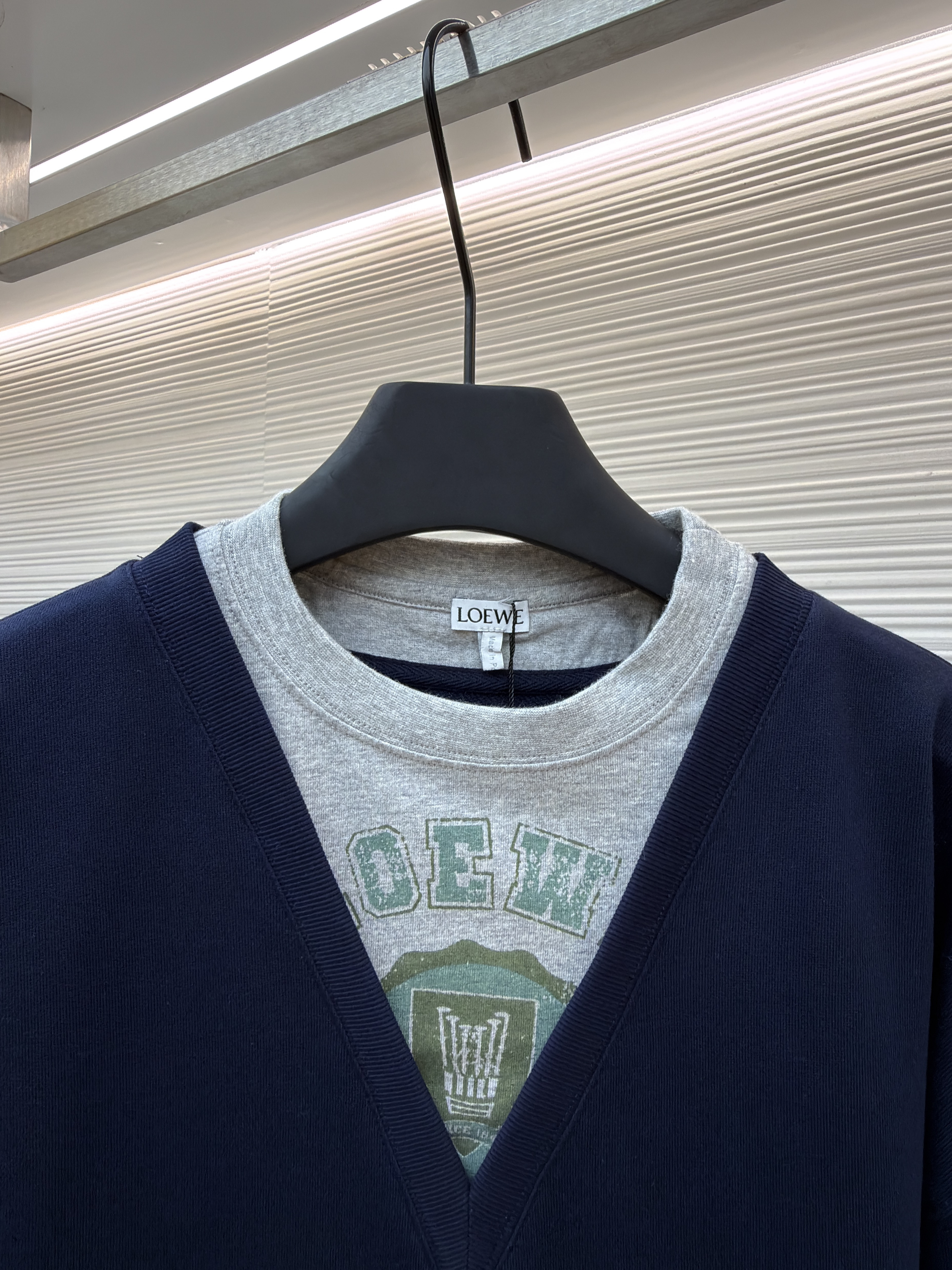 LOEWE 罗意威 假两件印花圆领卫衣 外套 长袖 秋冬 藏蓝色 灰色 B0 H526Y24X68-5190