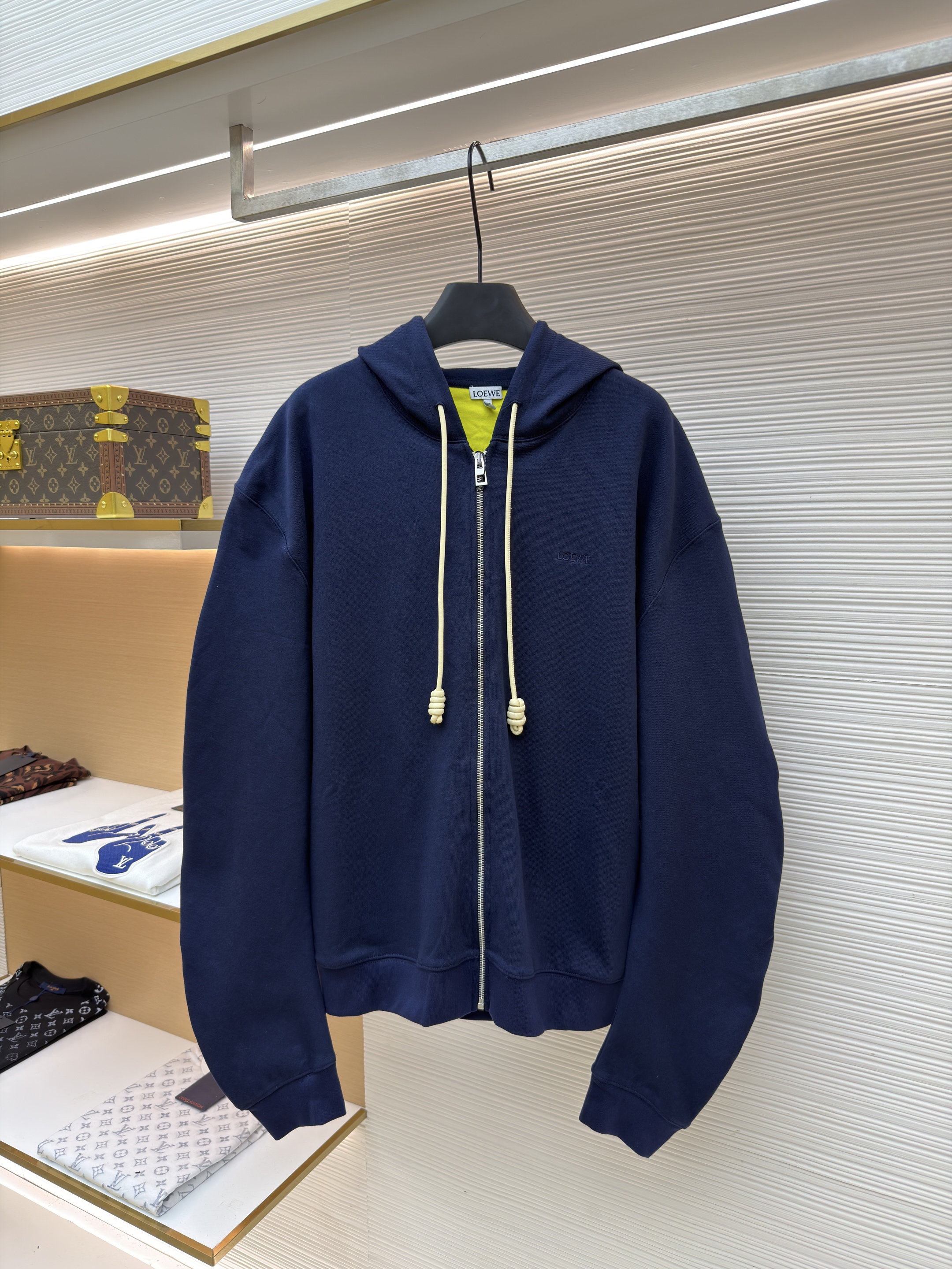 LOEWE 罗意威 刺绣弯刀袖拉链连帽卫衣 外套 连帽衫 长袖 秋冬 蓝色 B2