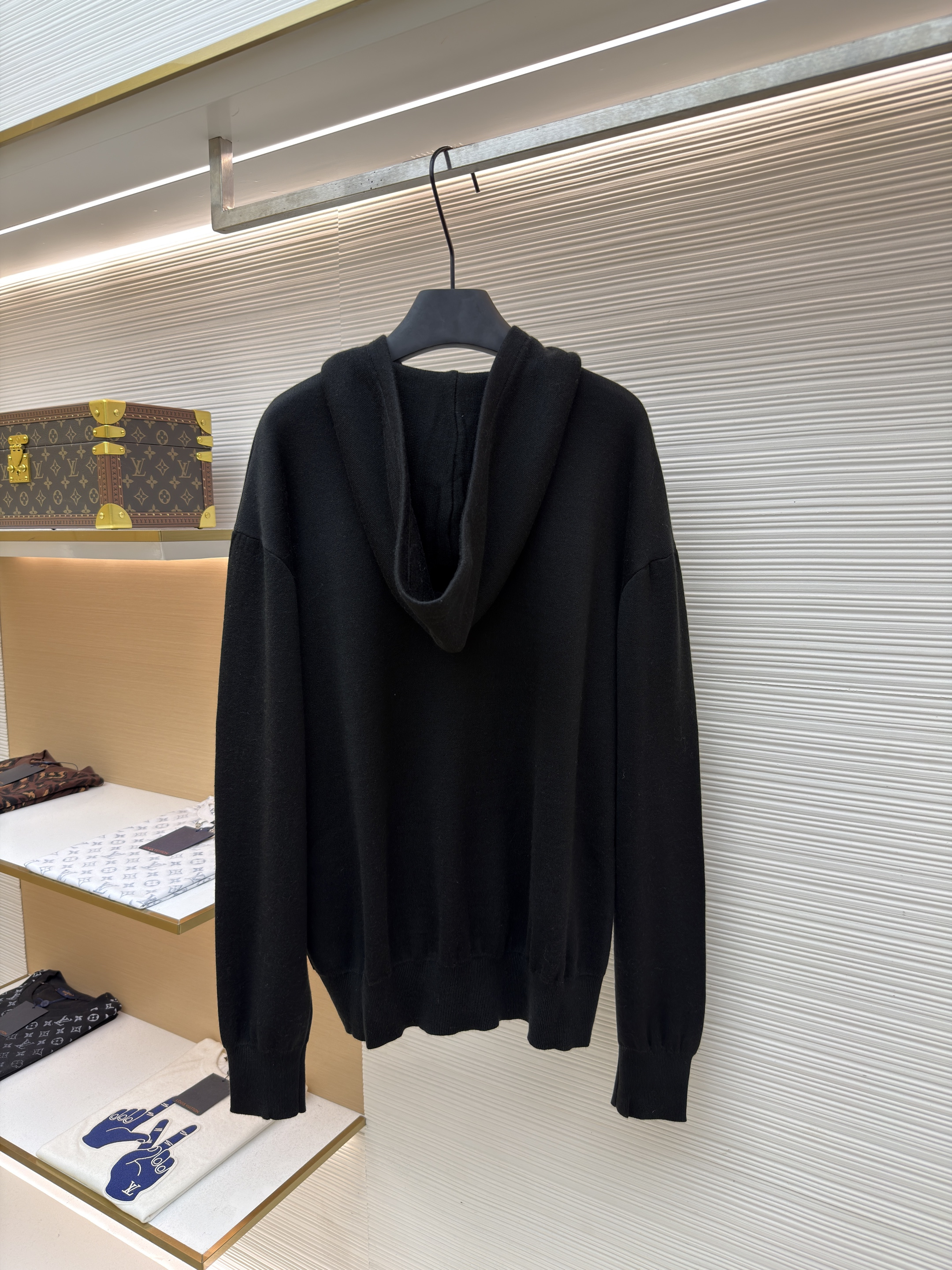 LOEWE 罗意威 皮革拉链连帽毛衣 针织衫 外套 长袖 黑色 棕色 B0