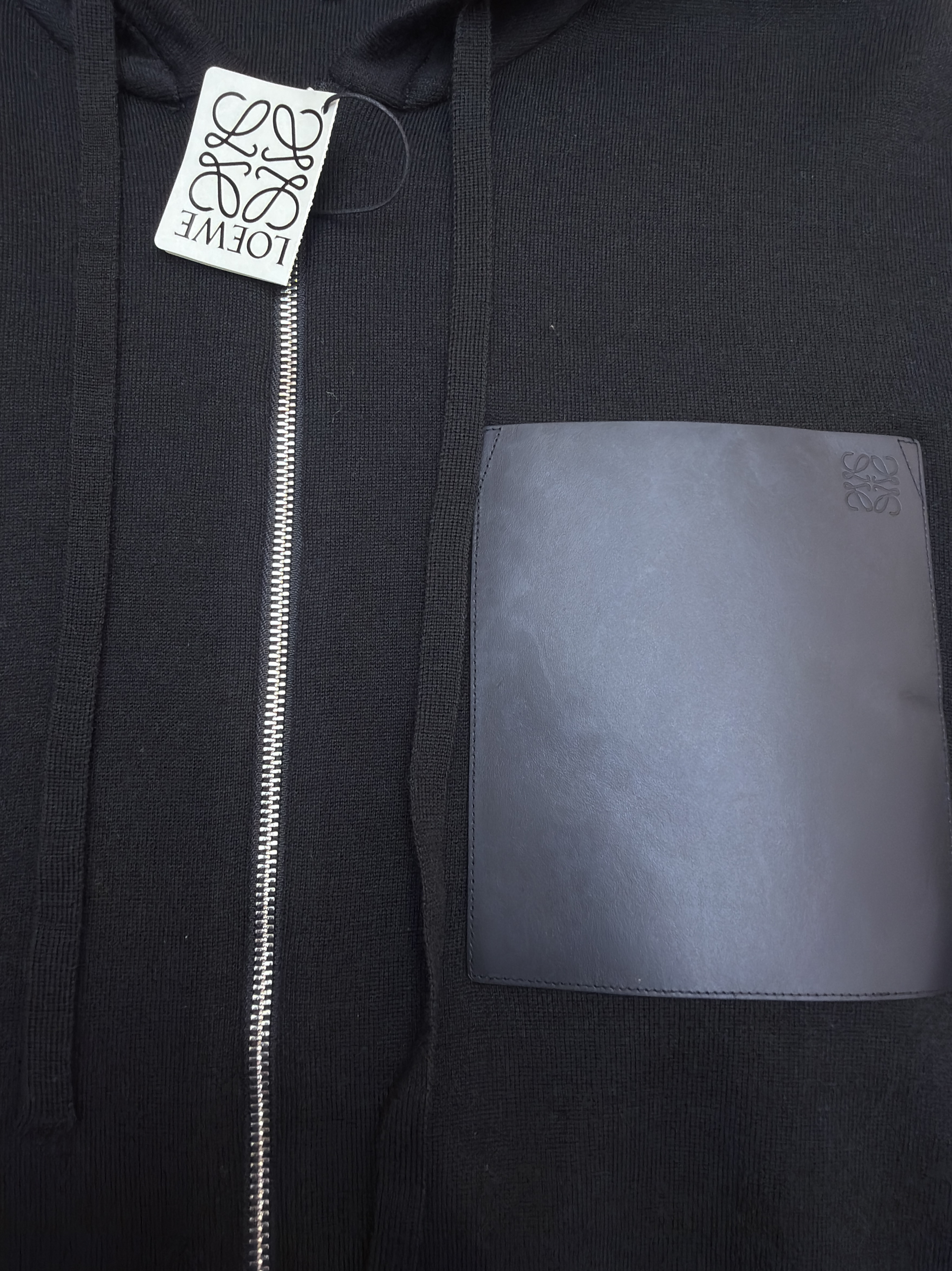 LOEWE 罗意威 皮革拉链连帽毛衣 针织衫 外套 长袖 黑色 棕色 B0