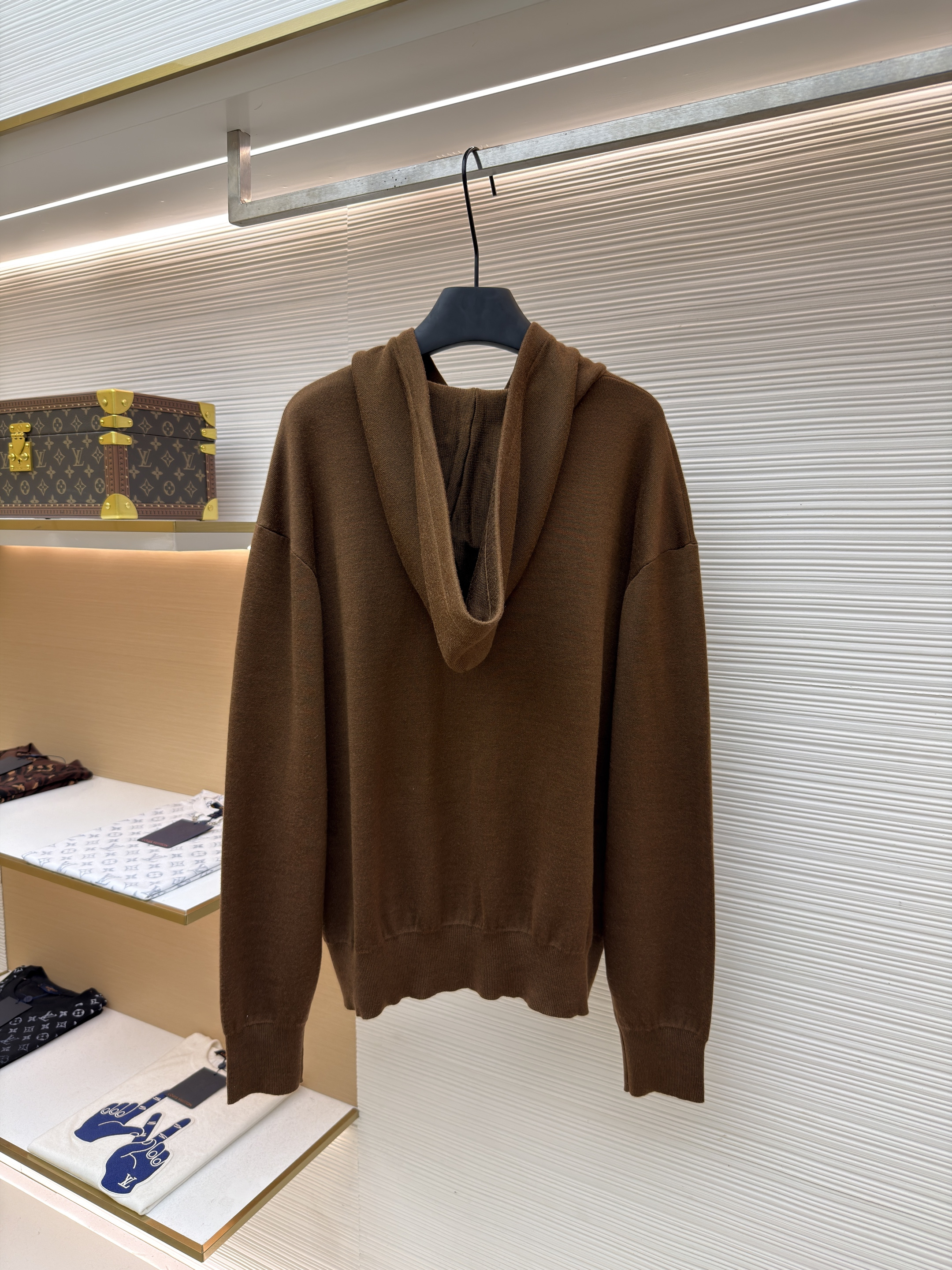 LOEWE 罗意威 皮革拉链连帽毛衣 针织衫 外套 长袖 黑色 棕色 B0