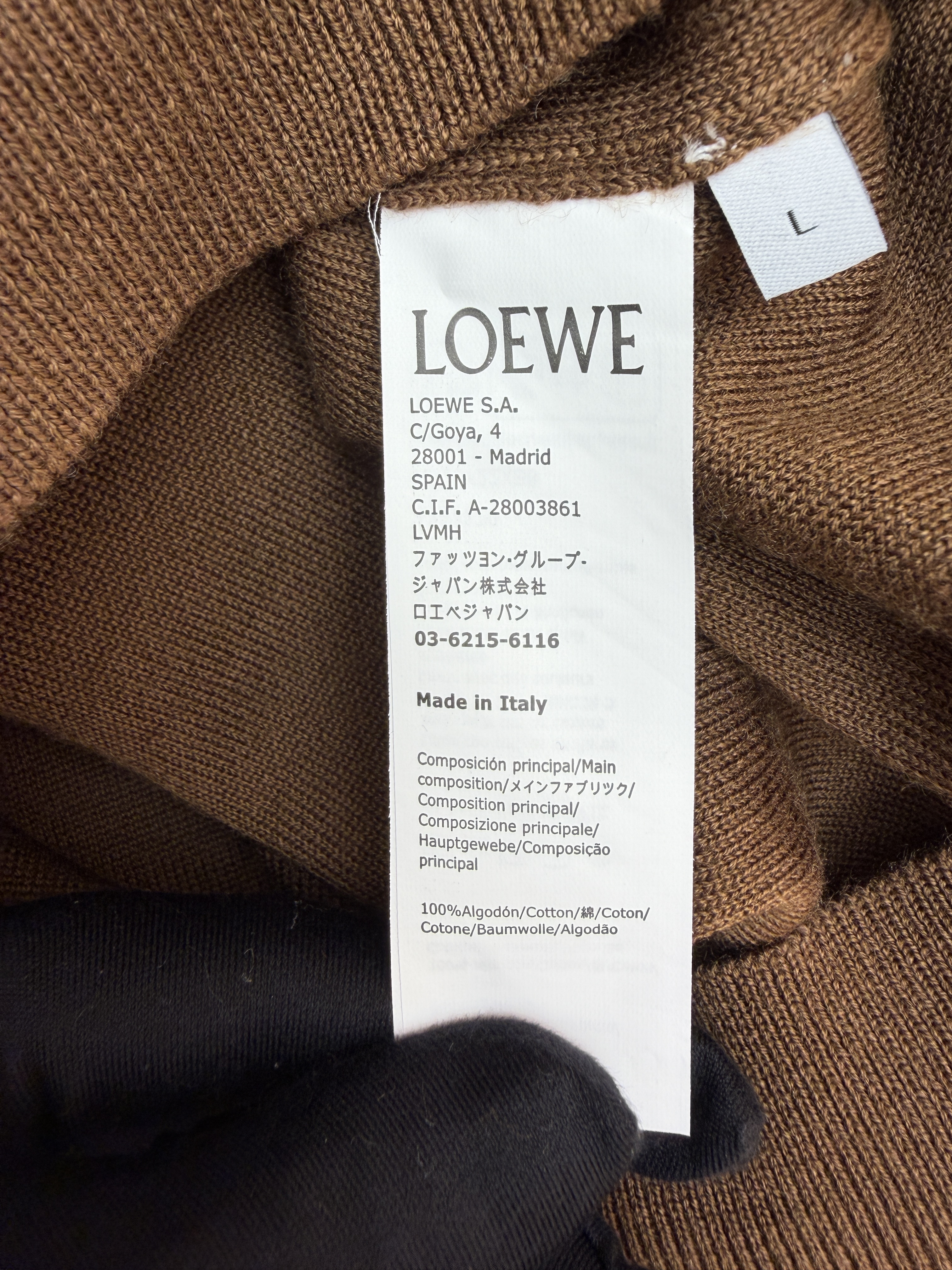 LOEWE 罗意威 皮革拉链连帽毛衣 针织衫 外套 长袖 黑色 棕色 B0