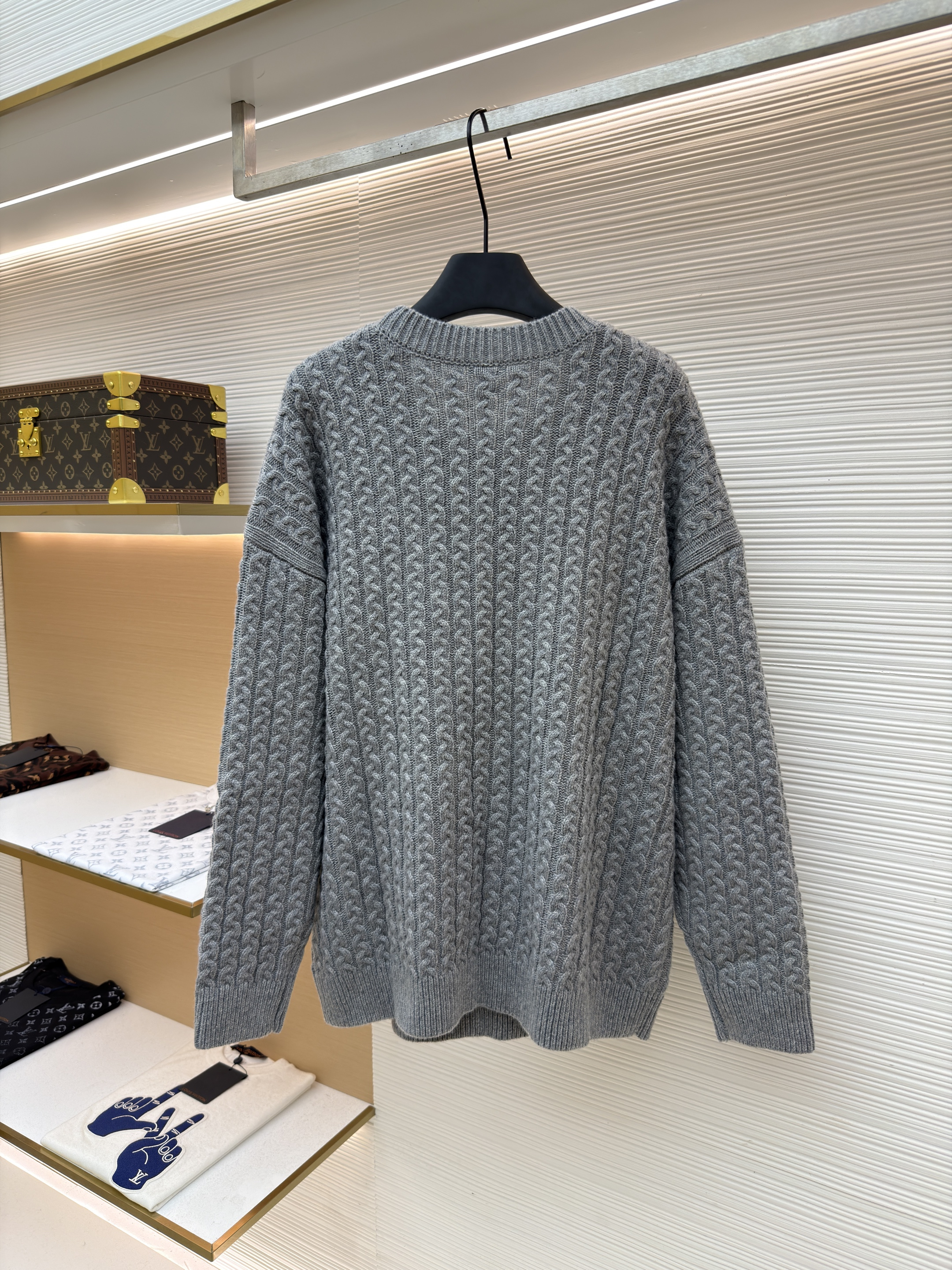 LOEWE 罗意威 Anagram 麻花编织圆领毛衣 针织衫 外套 长袖 绿色 灰色 B0 H526Y14K83-4160