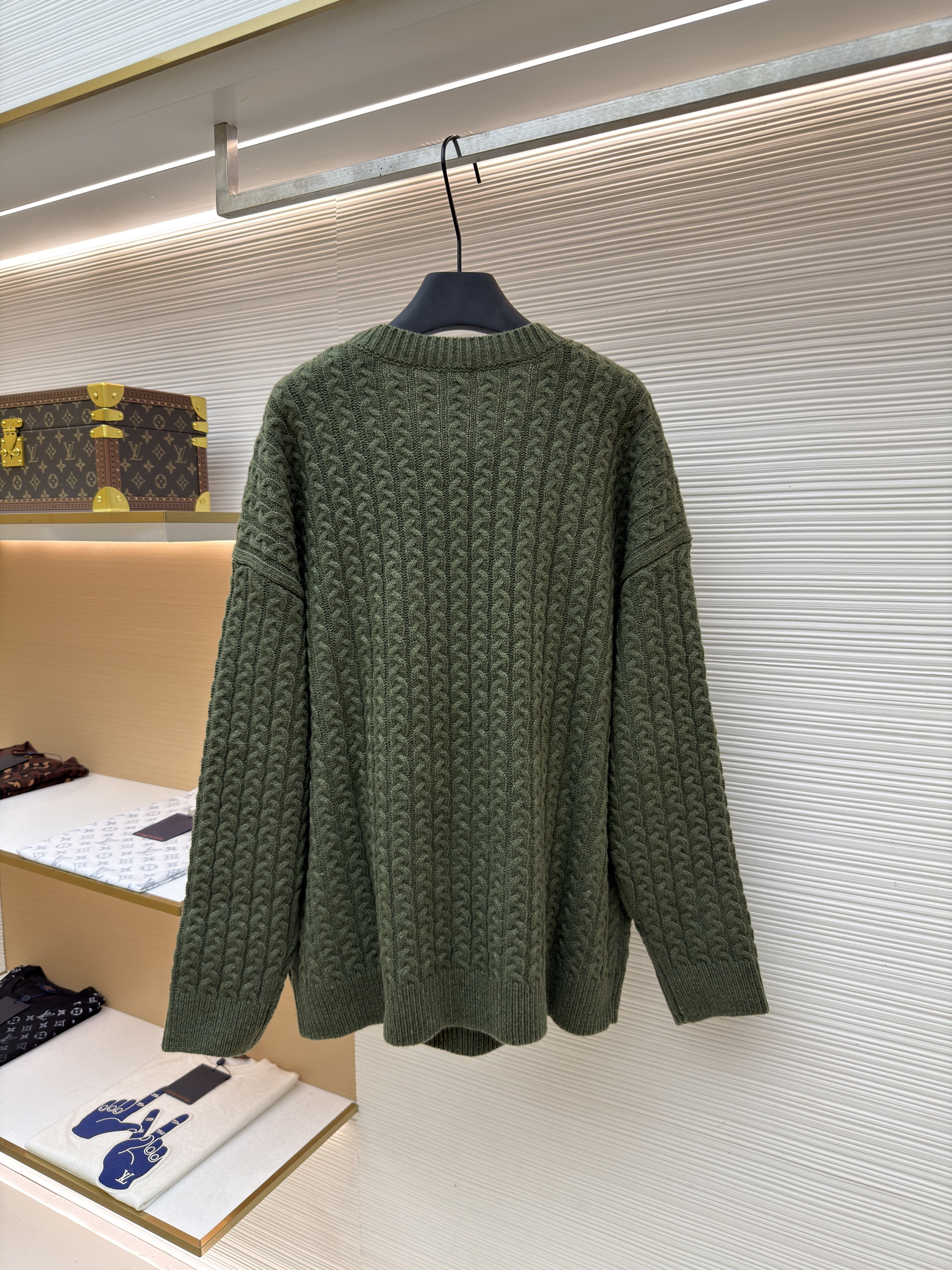 LOEWE 罗意威 Anagram 麻花编织圆领毛衣 针织衫 外套 长袖 绿色 灰色 B0 H526Y14K83-4160