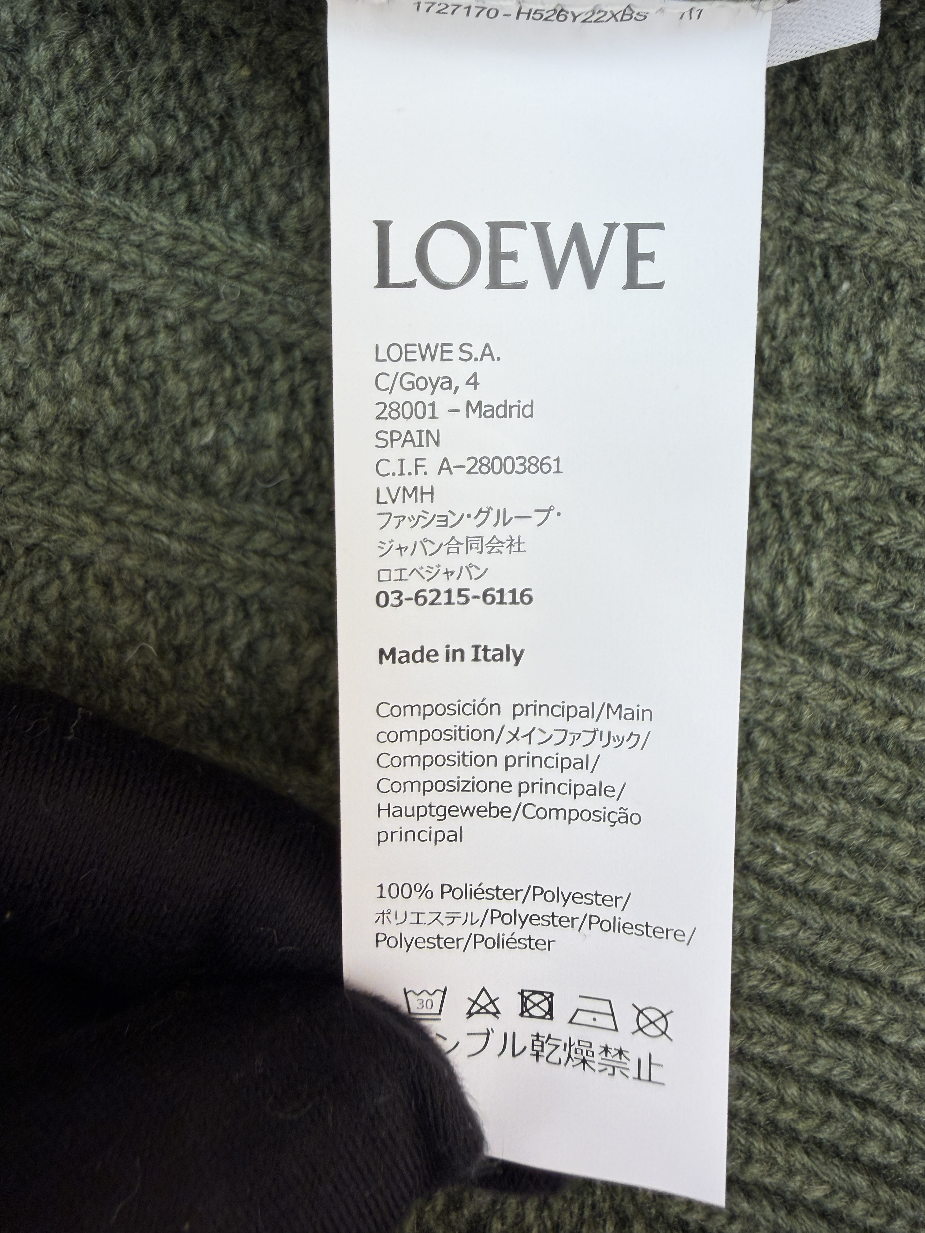 LOEWE 罗意威 Anagram 麻花编织圆领毛衣 针织衫 外套 长袖 绿色 灰色 B0 H526Y14K83-4160