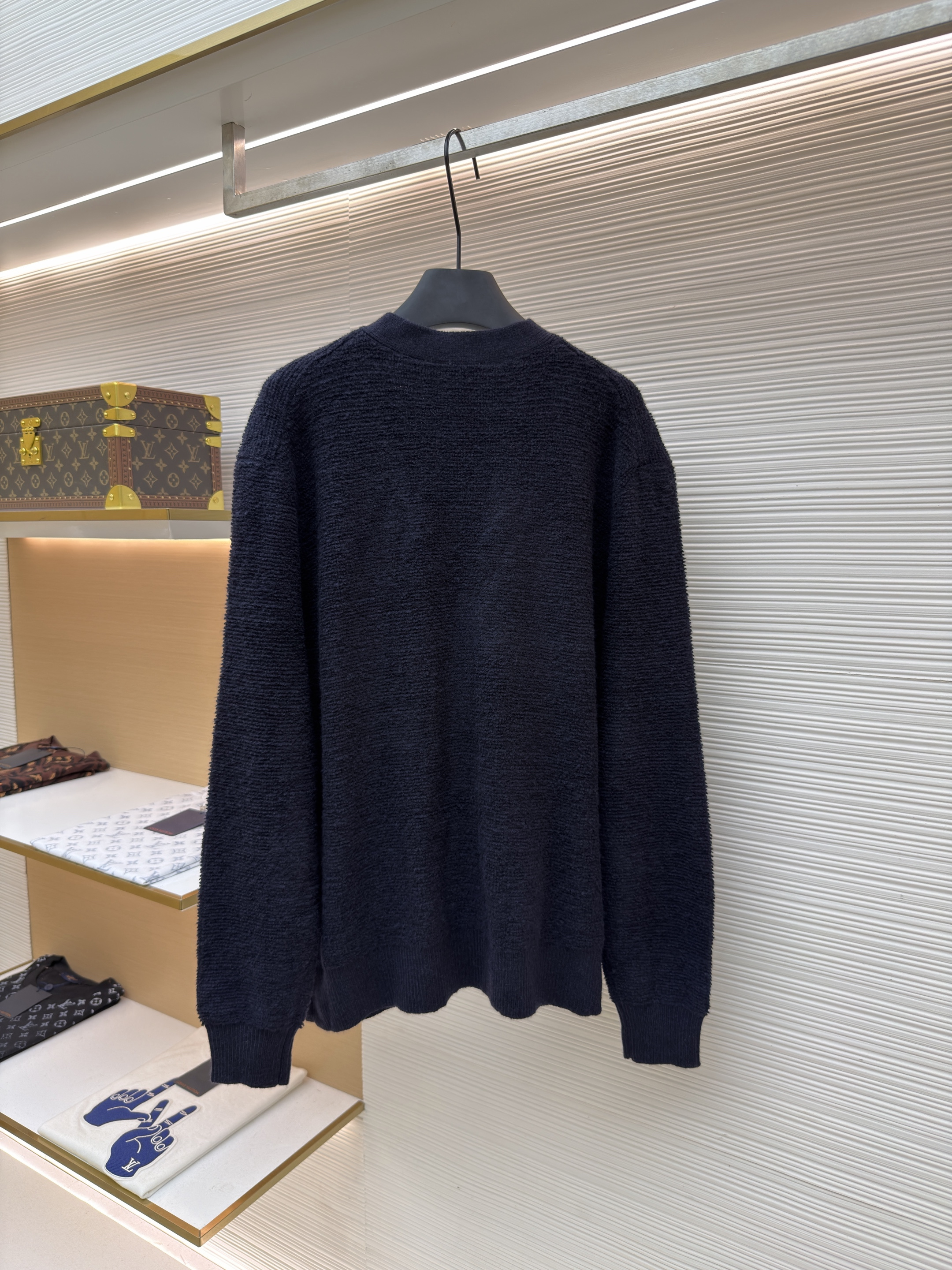 LOEWE 罗意威 刺绣V领开衫毛衣 针织衫 外套 长袖 藏蓝色 B0