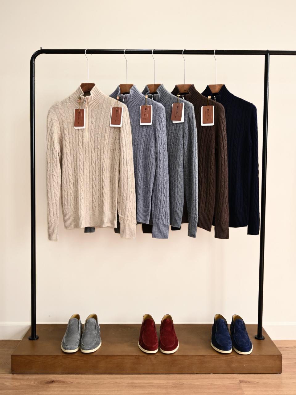 （Half-zip cable-knit）Loro Piana LP Men's Pure Cashmere Long-Sleeve Sweater 半拉链 麻花 长袖 -LP062-B0
