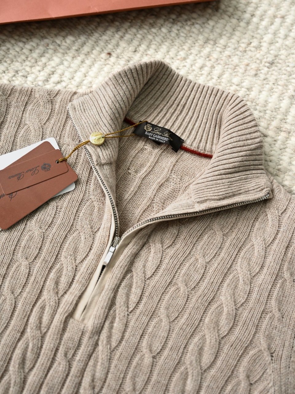 （Half-zip cable-knit）Loro Piana LP Men's Pure Cashmere Long-Sleeve Sweater 半拉链 麻花 长袖 -LP062-B0
