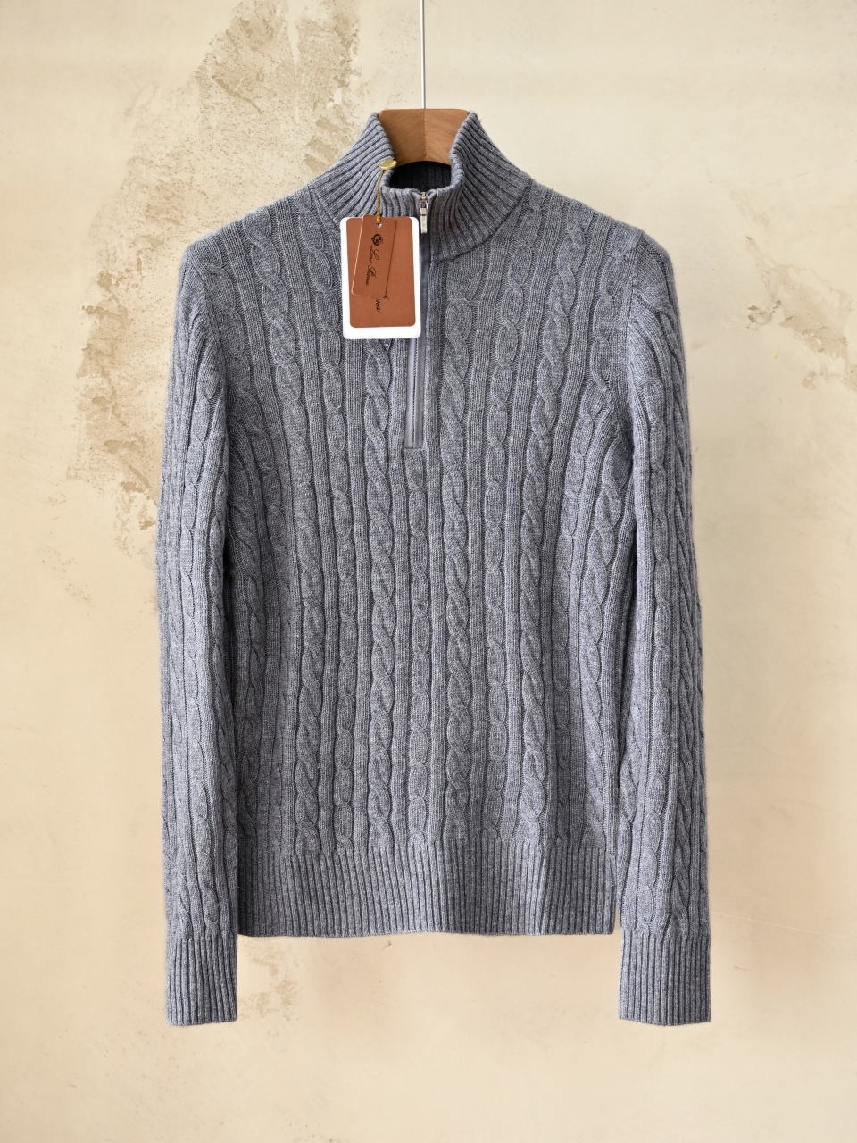 （Half-zip cable-knit）Loro Piana LP Men's Pure Cashmere Long-Sleeve Sweater 半拉链 麻花 长袖 -LP062-B0