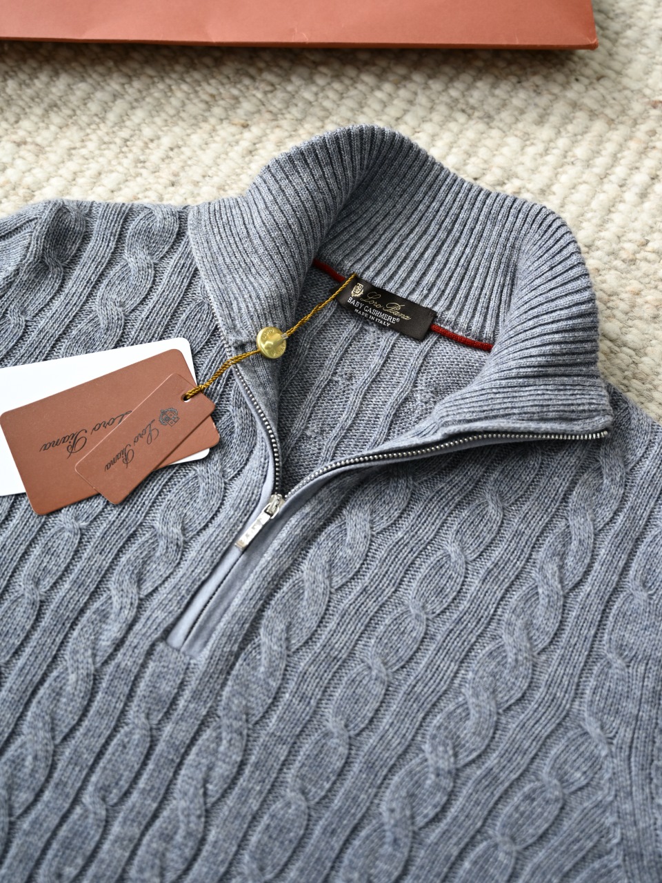 （Half-zip cable-knit）Loro Piana LP Men's Pure Cashmere Long-Sleeve Sweater 半拉链 麻花 长袖 -LP062-B0