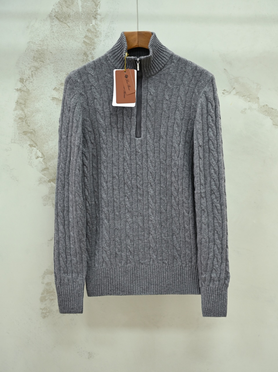 （Half-zip cable-knit）Loro Piana LP Men's Pure Cashmere Long-Sleeve Sweater 半拉链 麻花 长袖 -LP062-B0