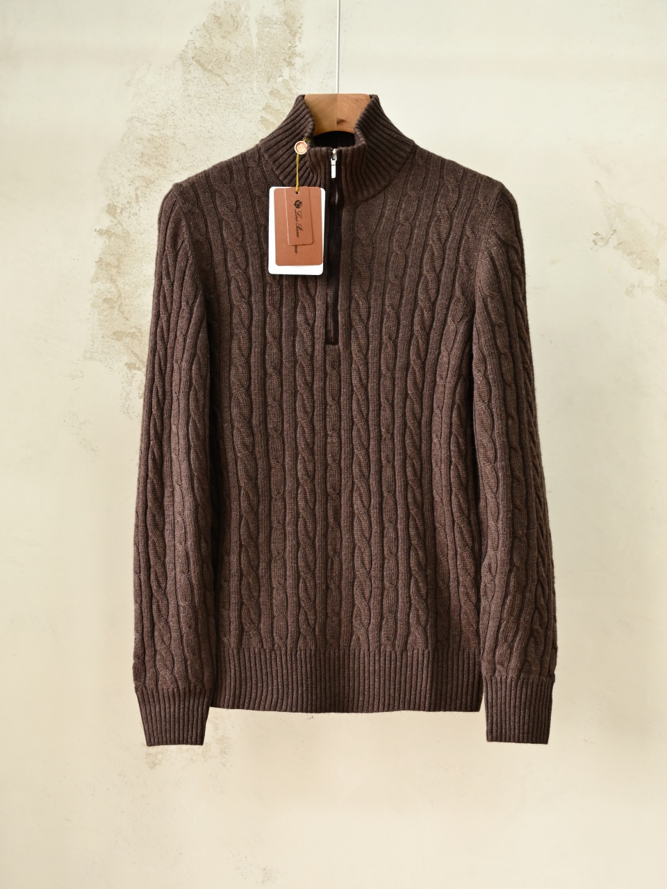 （Half-zip cable-knit）Loro Piana LP Men's Pure Cashmere Long-Sleeve Sweater 半拉链 麻花 长袖 -LP062-B0
