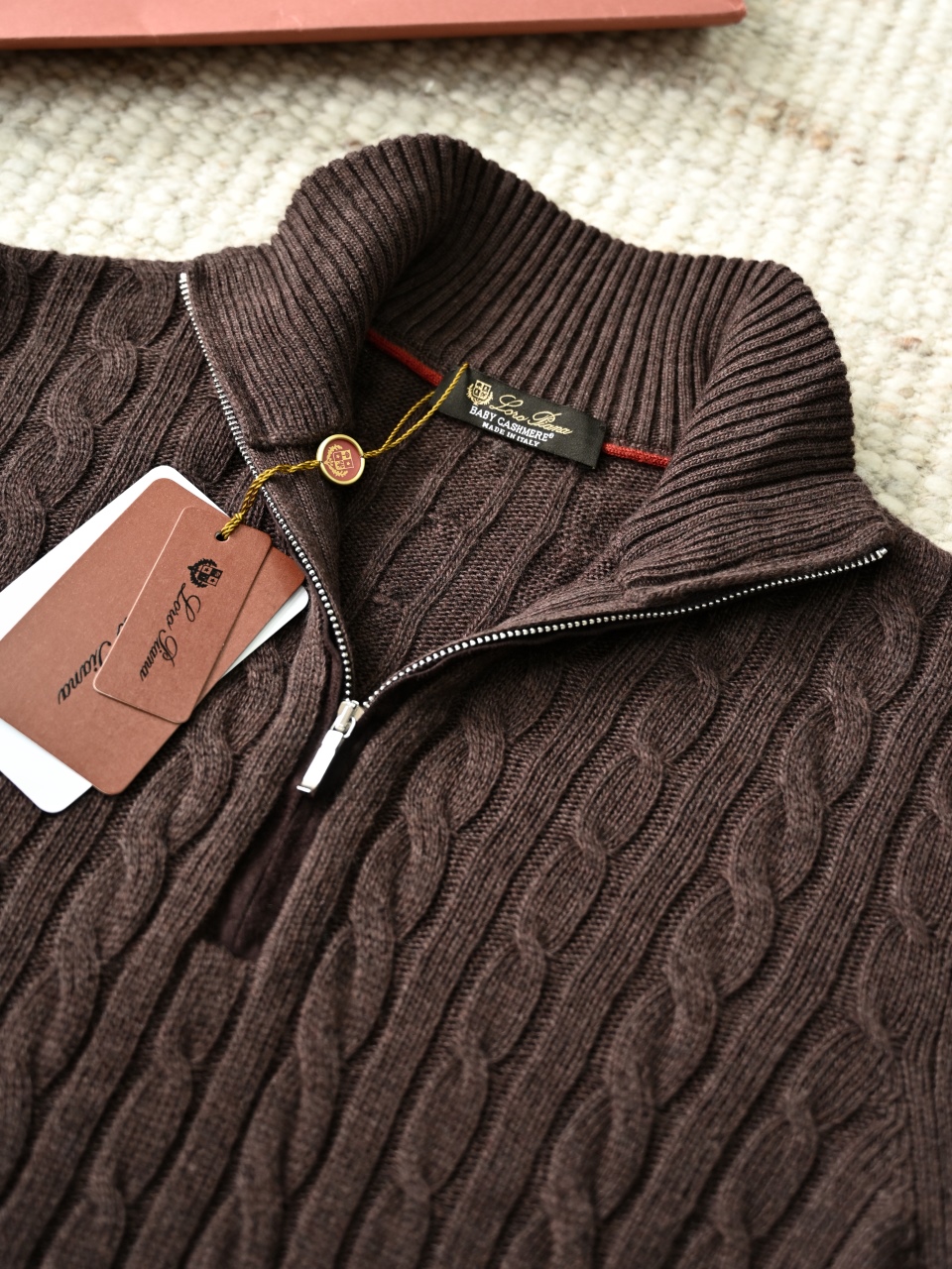 （Half-zip cable-knit）Loro Piana LP Men's Pure Cashmere Long-Sleeve Sweater 半拉链 麻花 长袖 -LP062-B0