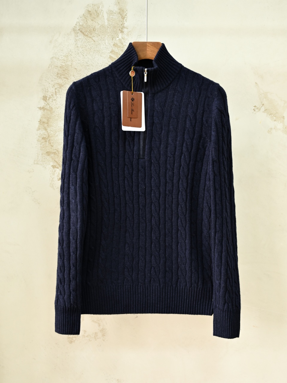 （Half-zip cable-knit）Loro Piana LP Men's Pure Cashmere Long-Sleeve Sweater 半拉链 麻花 长袖 -LP062-B0