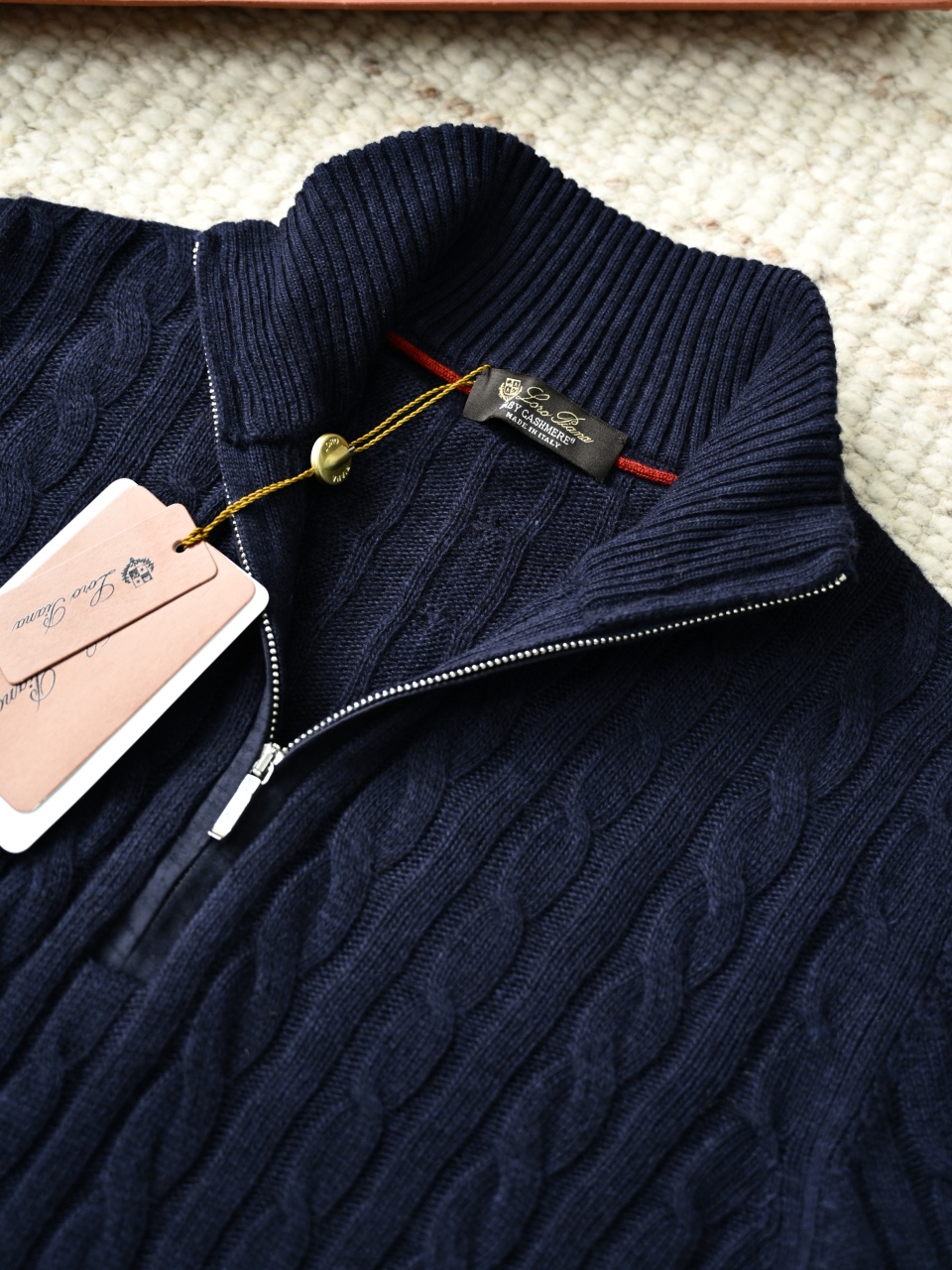 （Half-zip cable-knit）Loro Piana LP Men's Pure Cashmere Long-Sleeve Sweater 半拉链 麻花 长袖 -LP062-B0