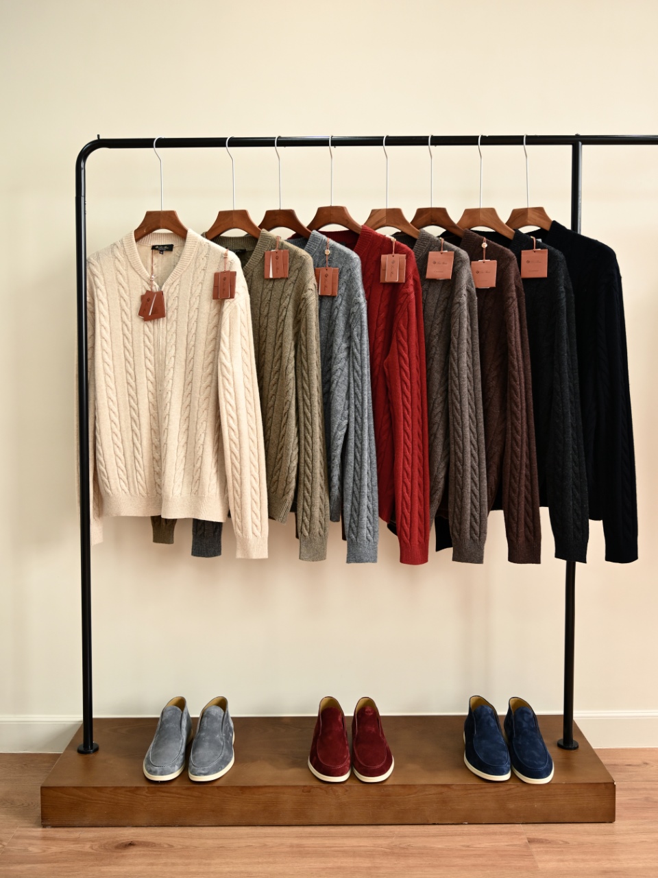 （Double zipper pulls）Loro Piana LP Men's Pure Cashmere Cable-Knit Zip-Up Jacket with Slight V-Neck 双拉链头 麻花 外套 -LP0105-B0