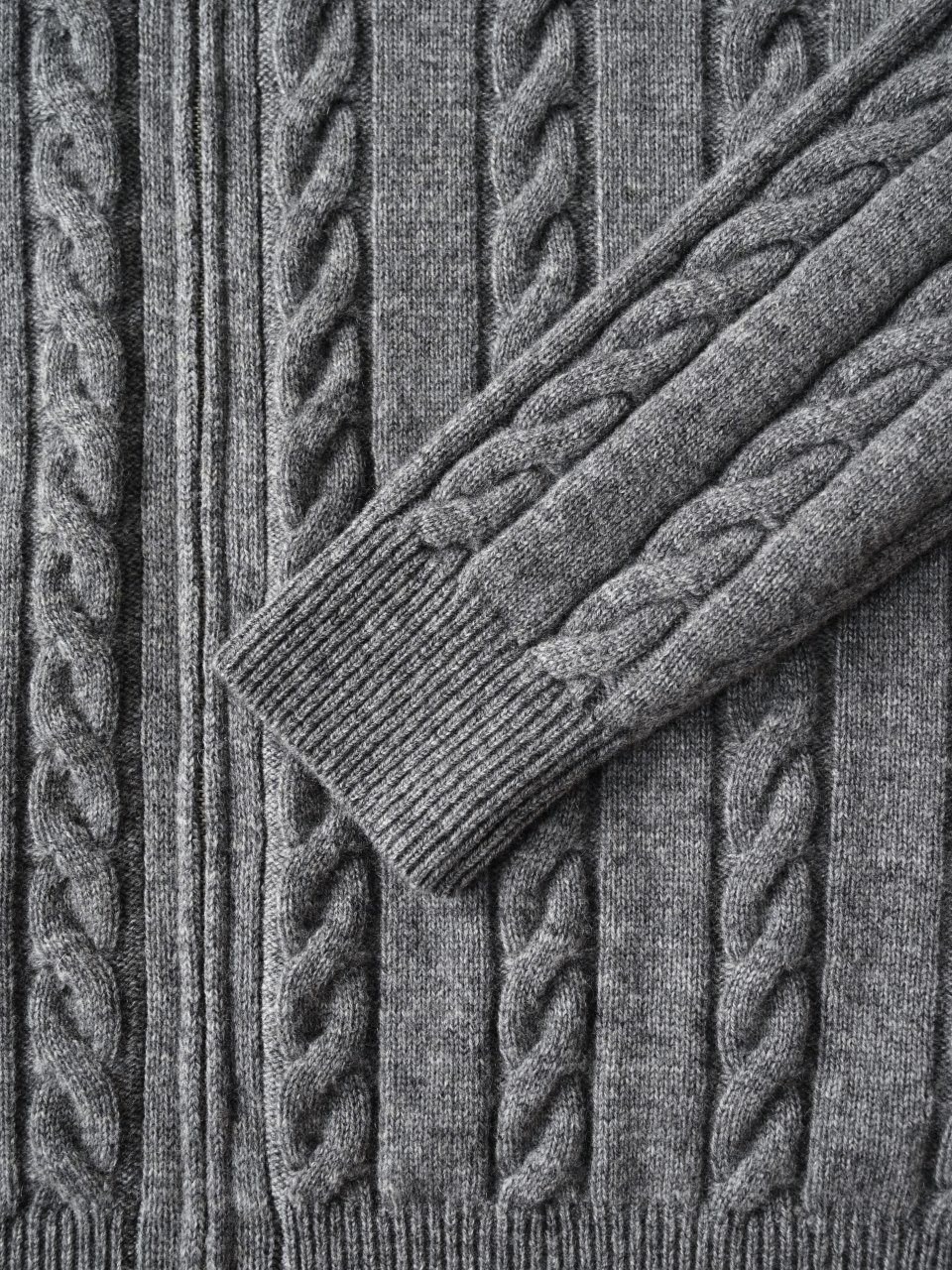 （Double zipper pulls）Loro Piana LP Men's Pure Cashmere Cable-Knit Zip-Up Jacket with Slight V-Neck 双拉链头 麻花 外套 -LP0105-B0