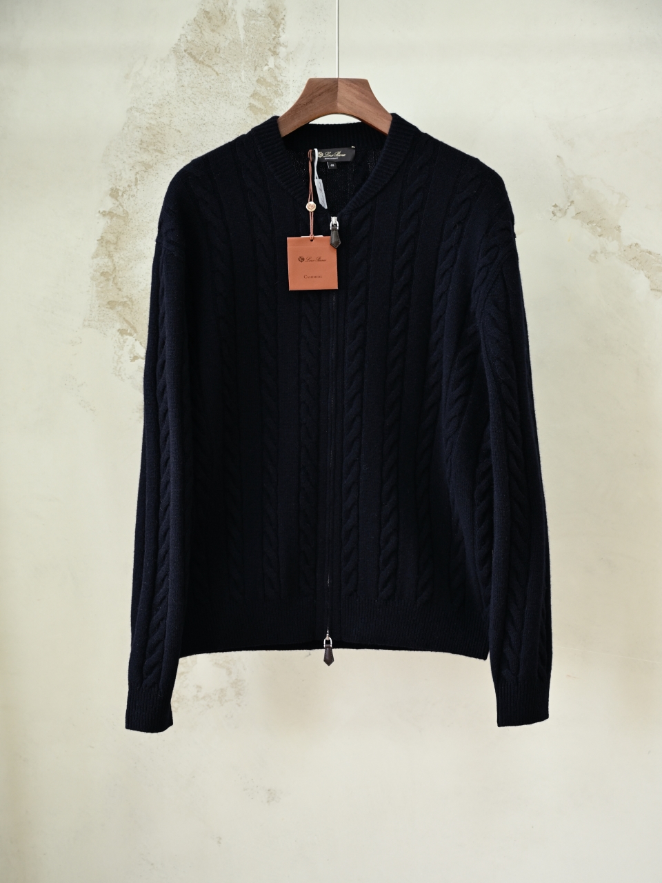（Double zipper pulls）Loro Piana LP Men's Pure Cashmere Cable-Knit Zip-Up Jacket with Slight V-Neck 双拉链头 麻花 外套 -LP0105-B0