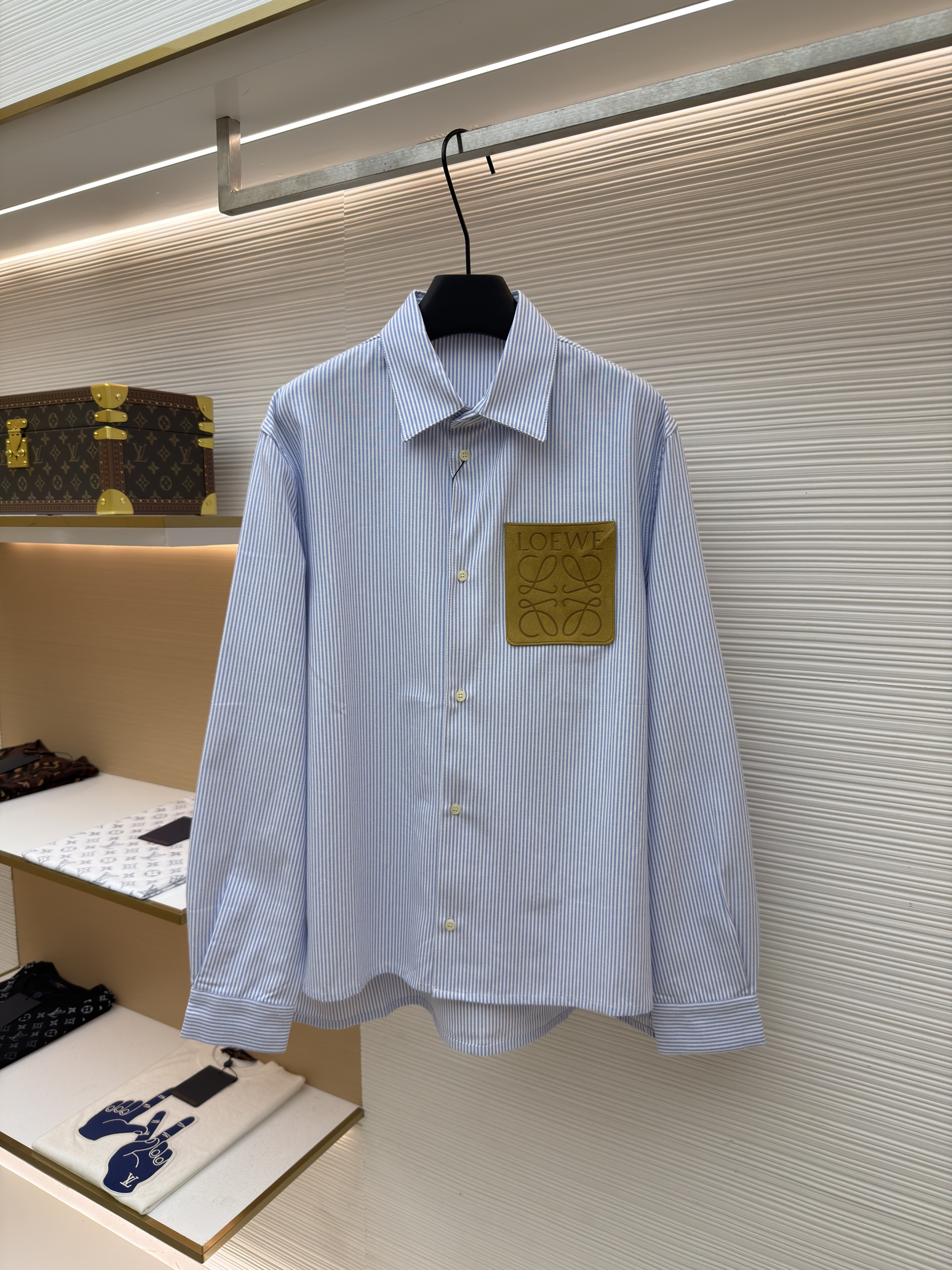 Loewe 罗意威 皮牌条纹 衬衫 外套 长袖 秋冬 蓝色 B0