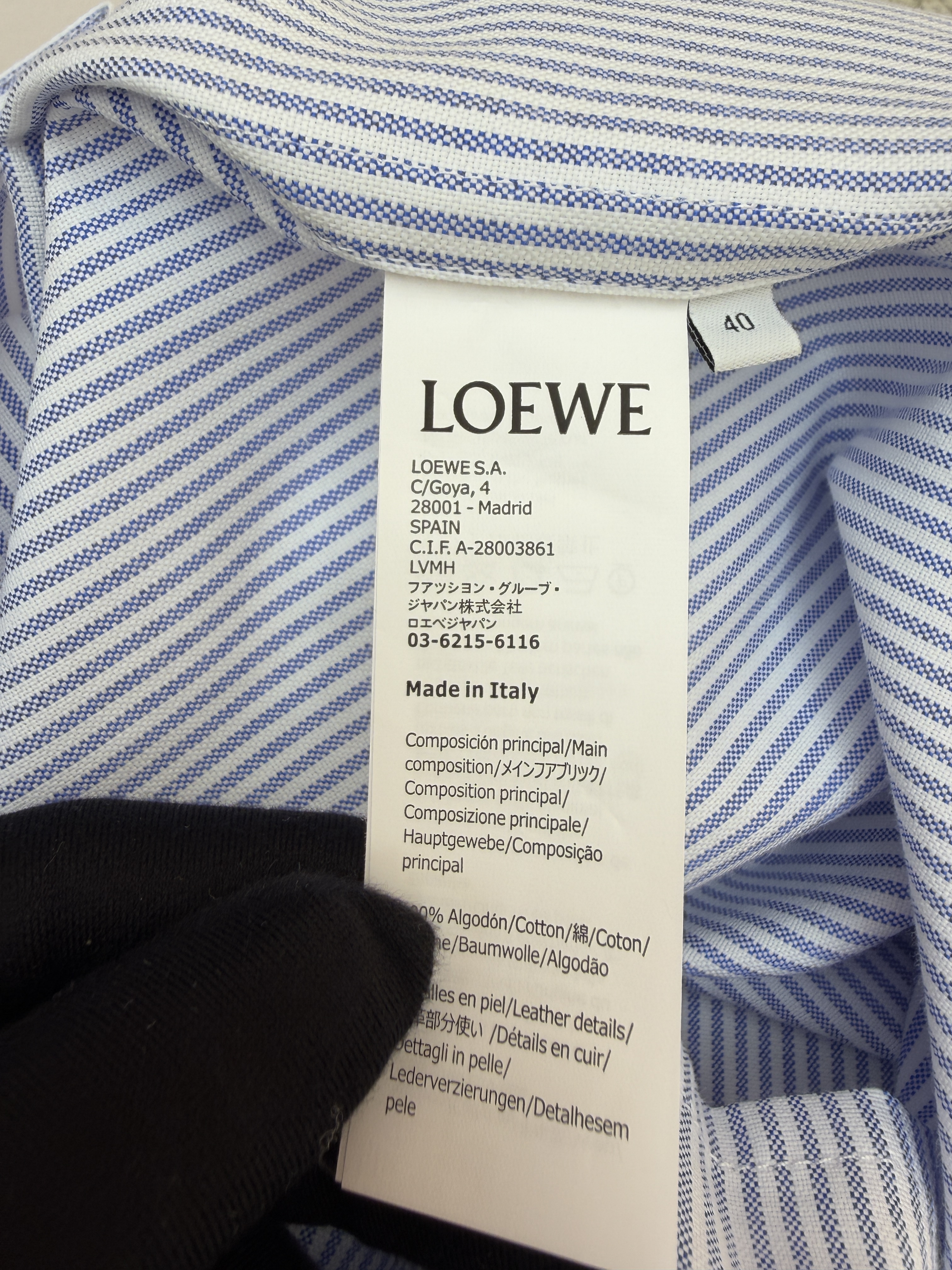 Loewe 罗意威 皮牌条纹 衬衫 外套 长袖 秋冬 蓝色 B0