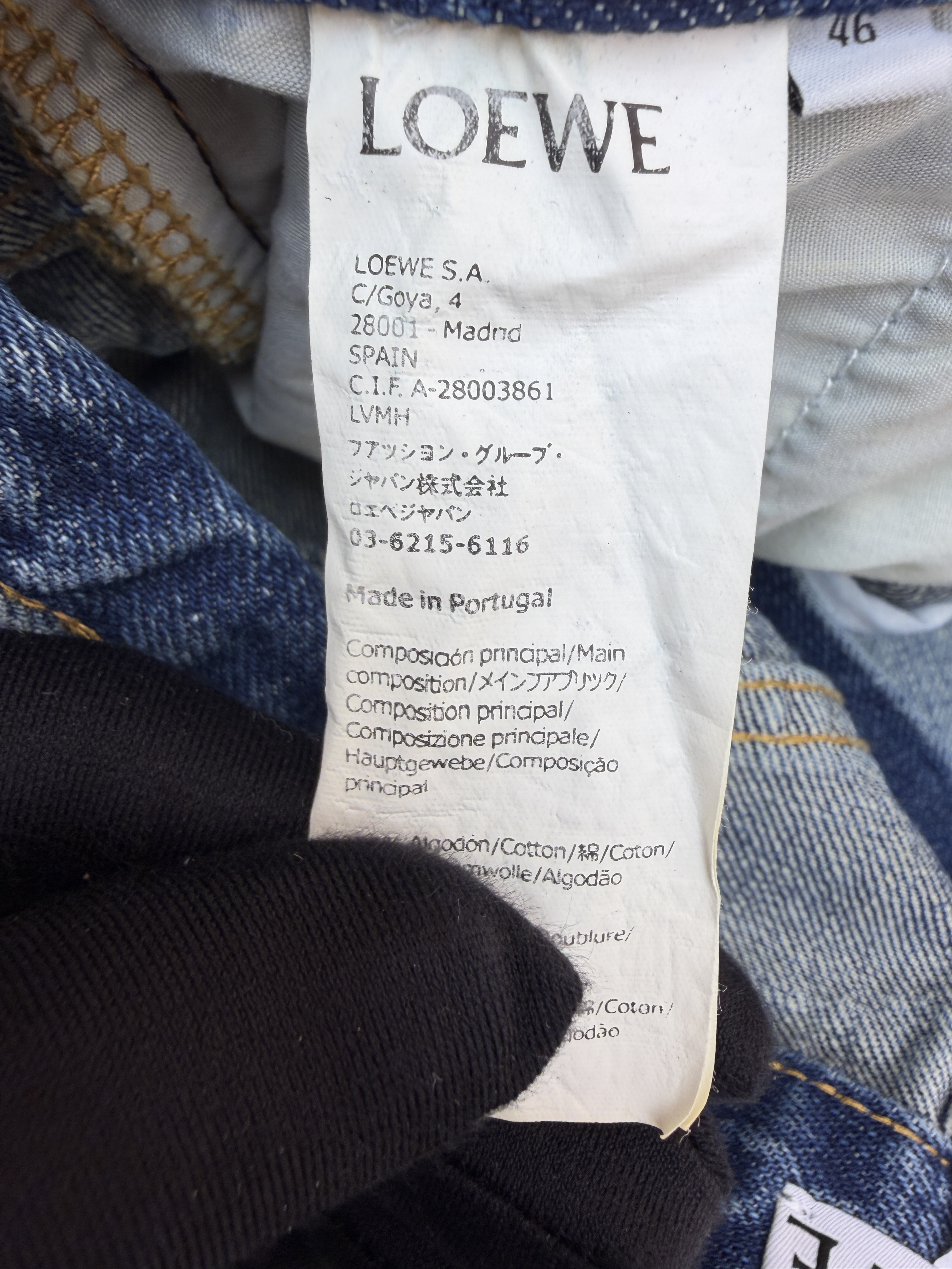 Loewe 罗意威 压纹皮革牛仔裤 长裤 裤子 休闲裤 蓝色 黑色 B5