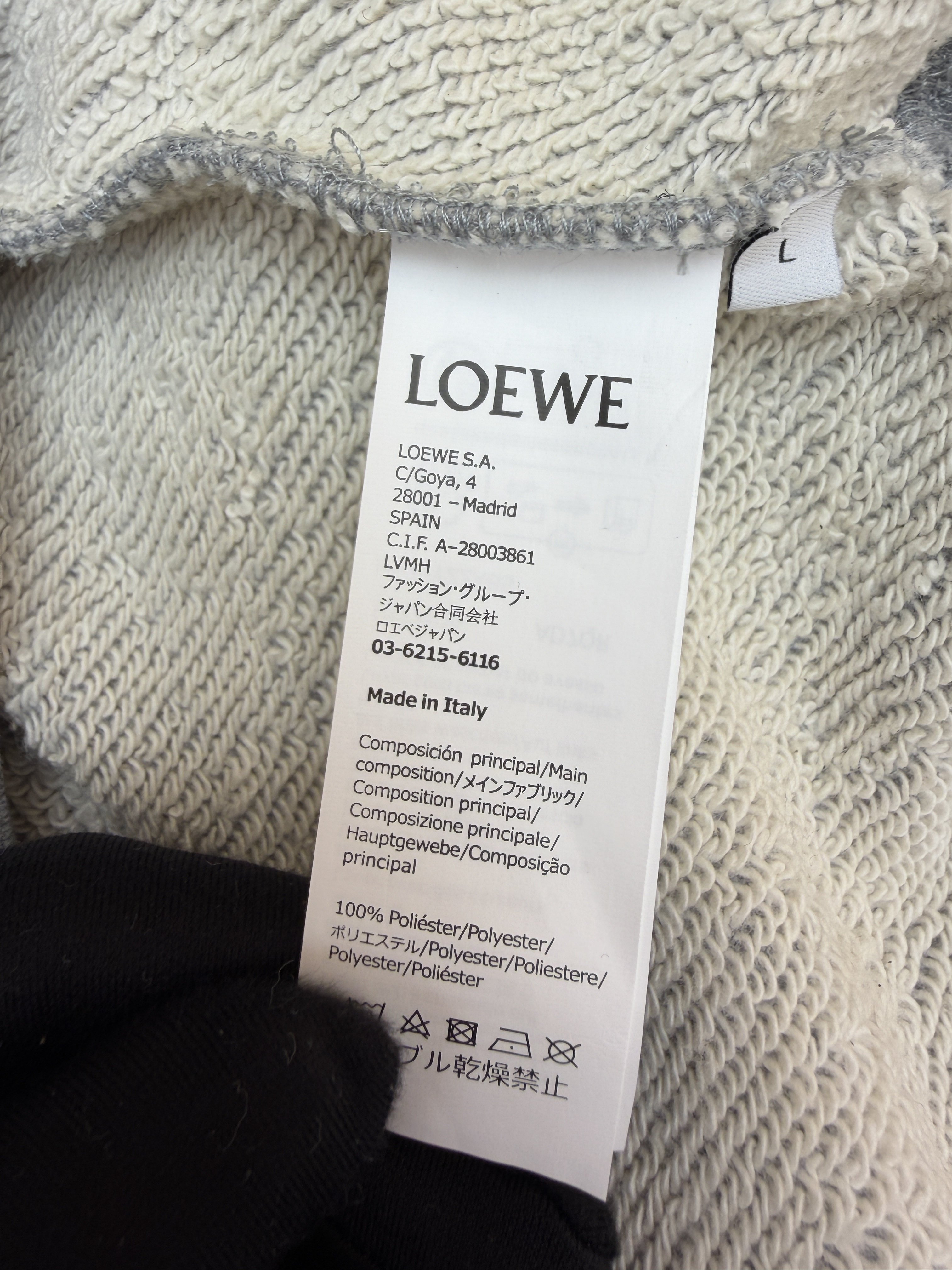 LOEWE 罗意威 刺绣皮革抽绳连帽卫衣 连帽衫 外套 长袖 秋冬 灰色 黑色 米白色 B0