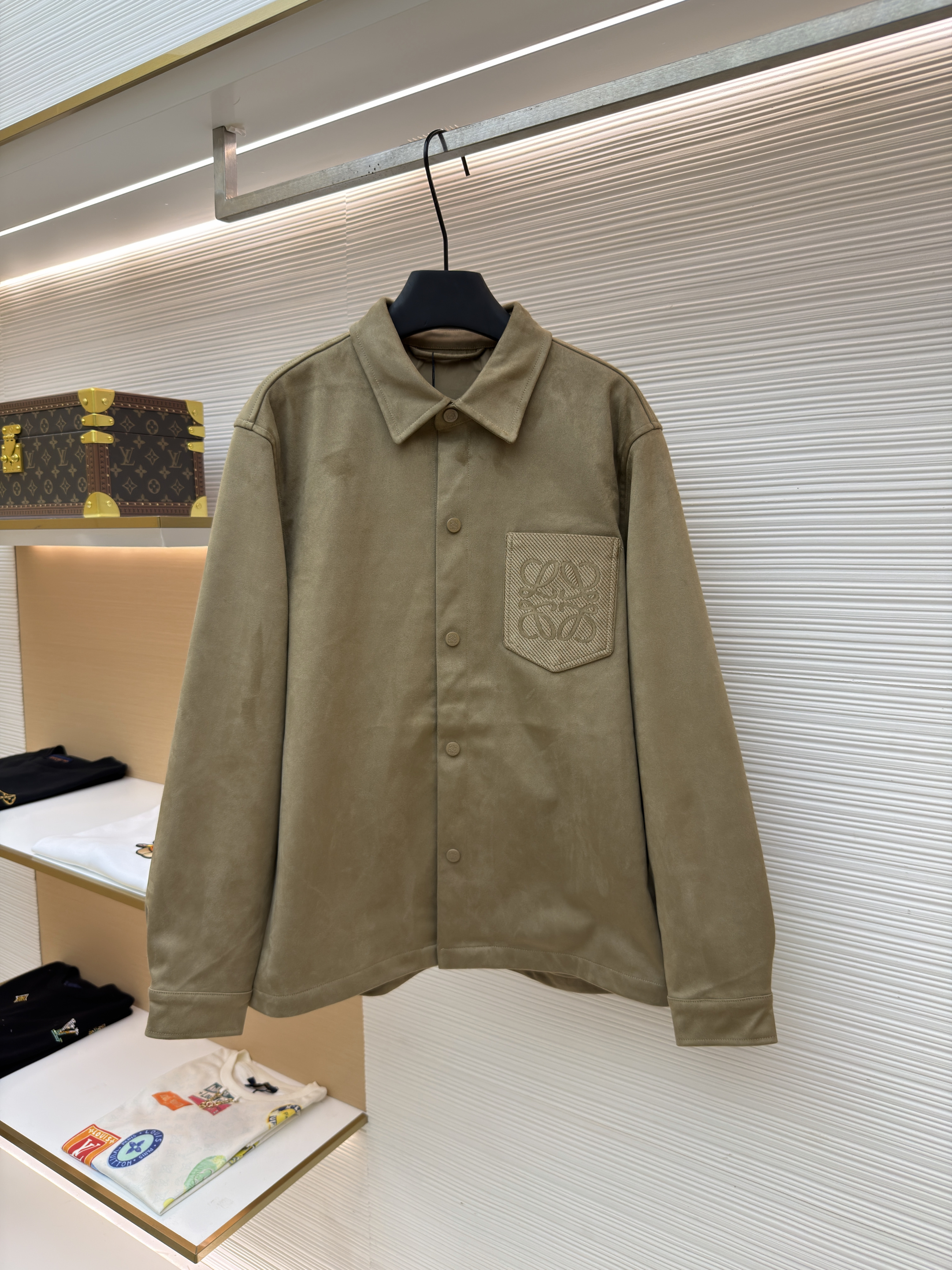 LOEWE 罗意威 刺绣麂皮绒外套 夹克 长袖 秋冬 卡其色 黑色 绿色 C0