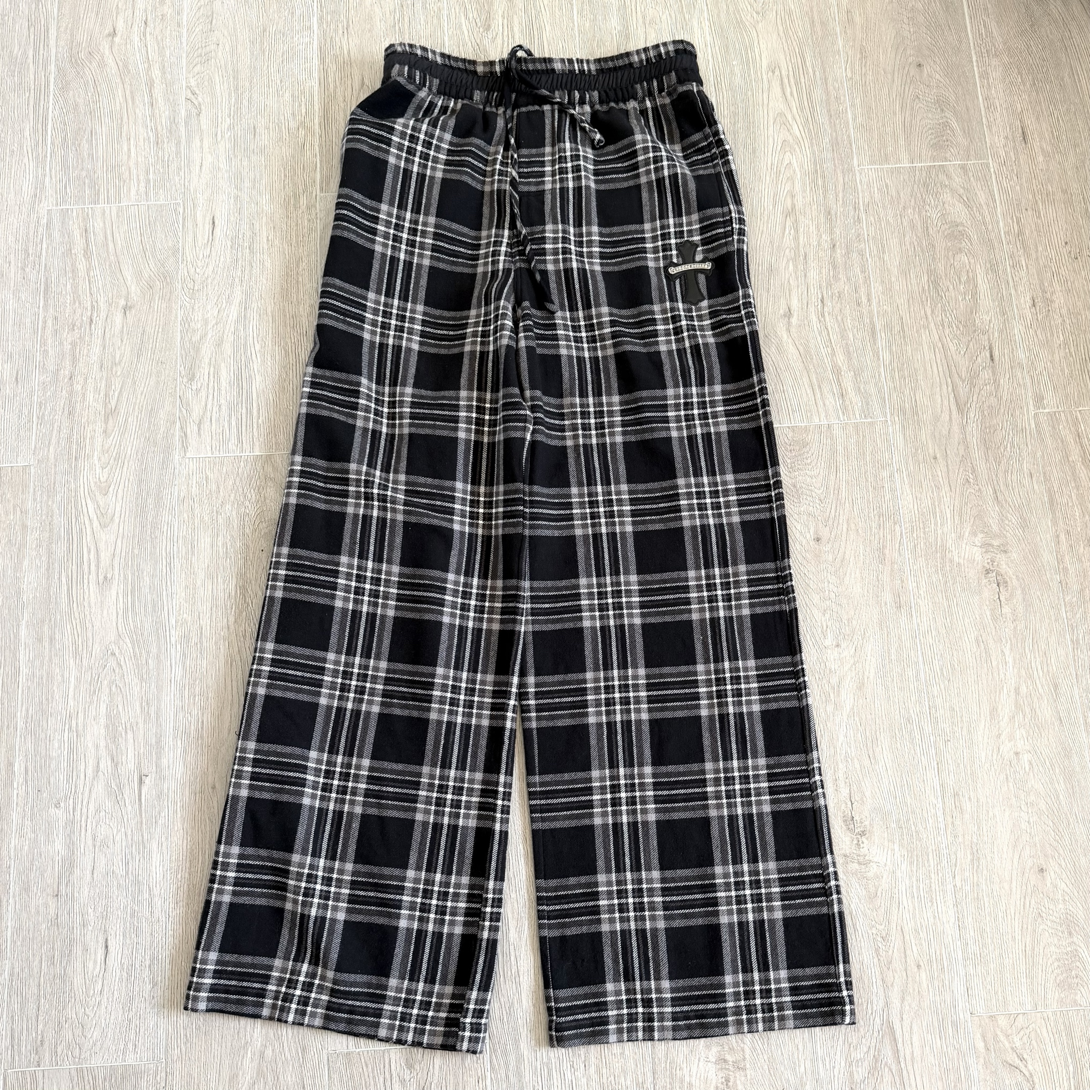 925 Chrome Hearts CH 克罗心 法兰绒格子松紧腰长裤 裤子 休闲裤 黑色