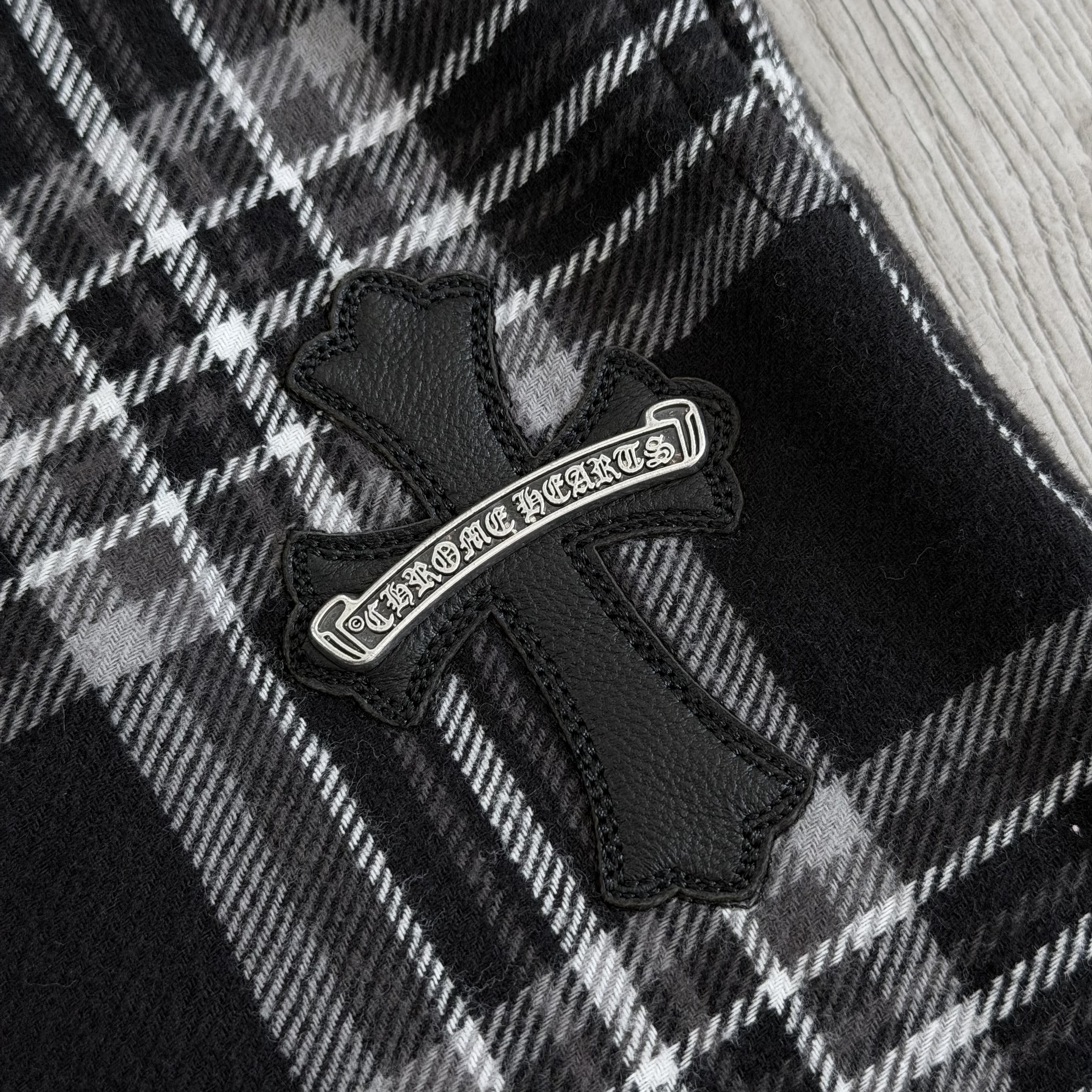 925 Chrome Hearts CH 克罗心 法兰绒格子松紧腰长裤 裤子 休闲裤 黑色