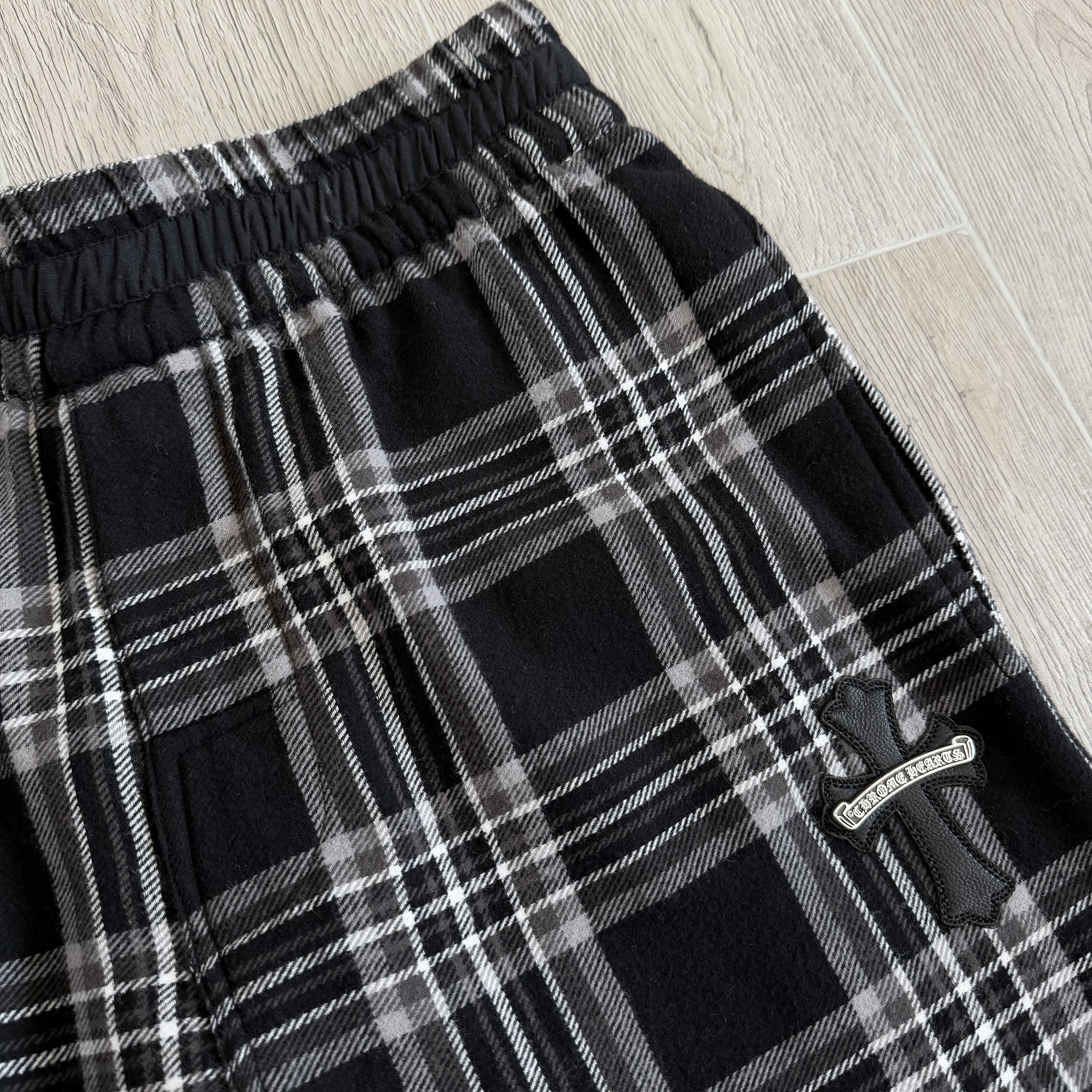 925 Chrome Hearts CH 克罗心 法兰绒格子松紧腰长裤 裤子 休闲裤 黑色
