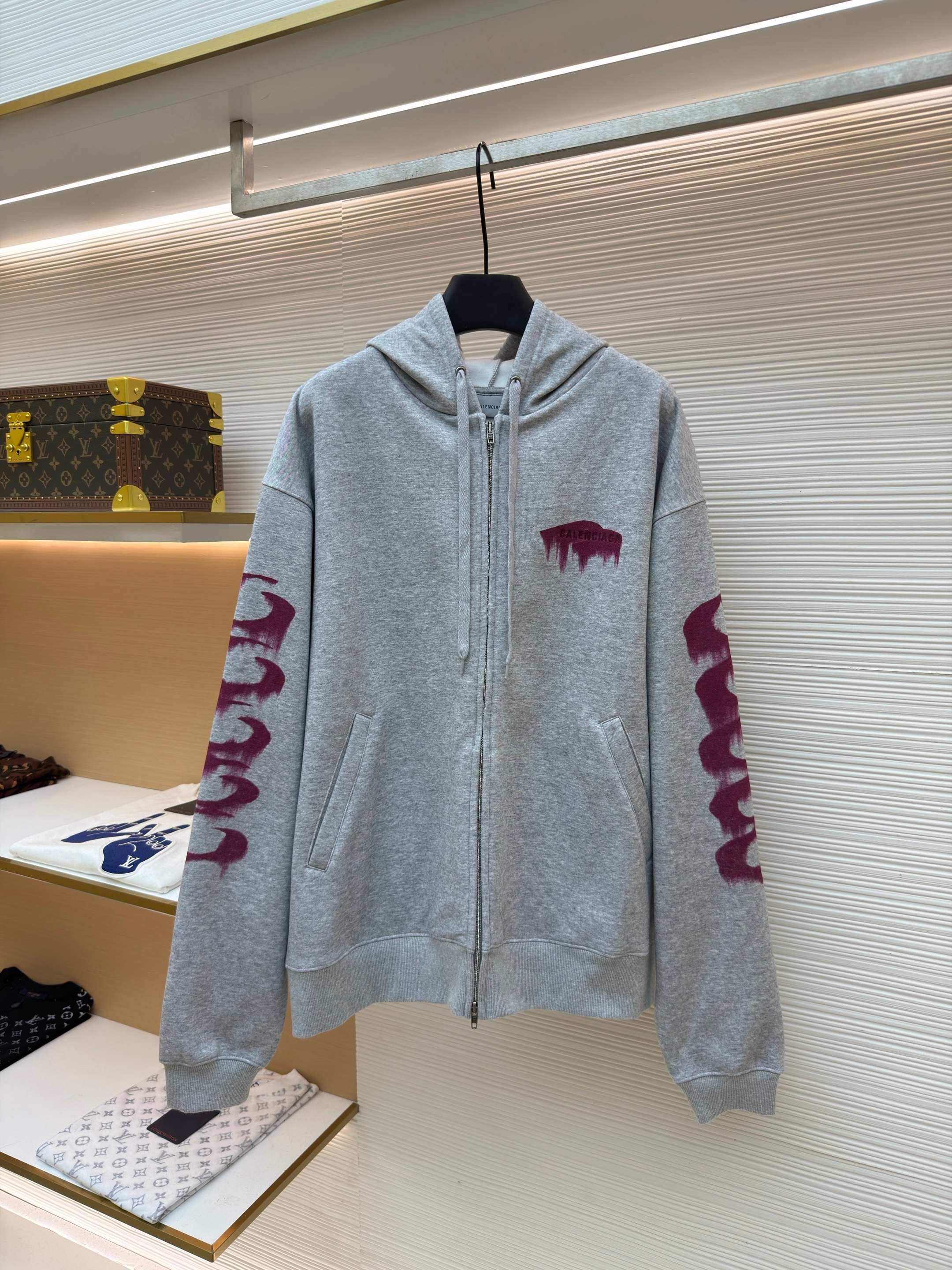 Balenciaga 巴黎世家 3M溶解印花拉链连帽卫衣 外套 连帽衫 长袖 秋冬 灰色 B0