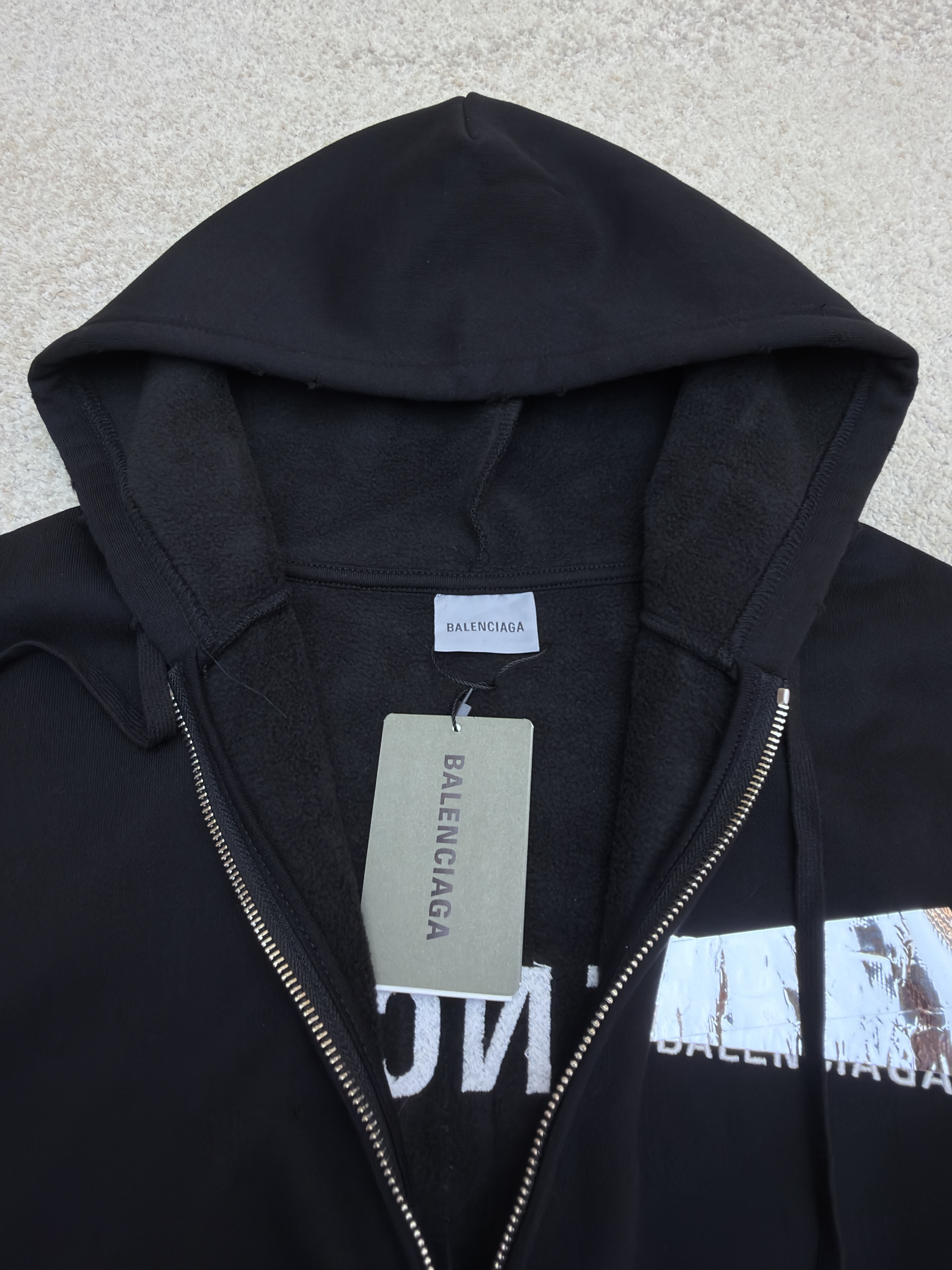 Balenciaga 巴黎世家 铝质胶带印花拉链连帽卫衣 外套 连帽衫 长袖 秋冬 黑色 B0