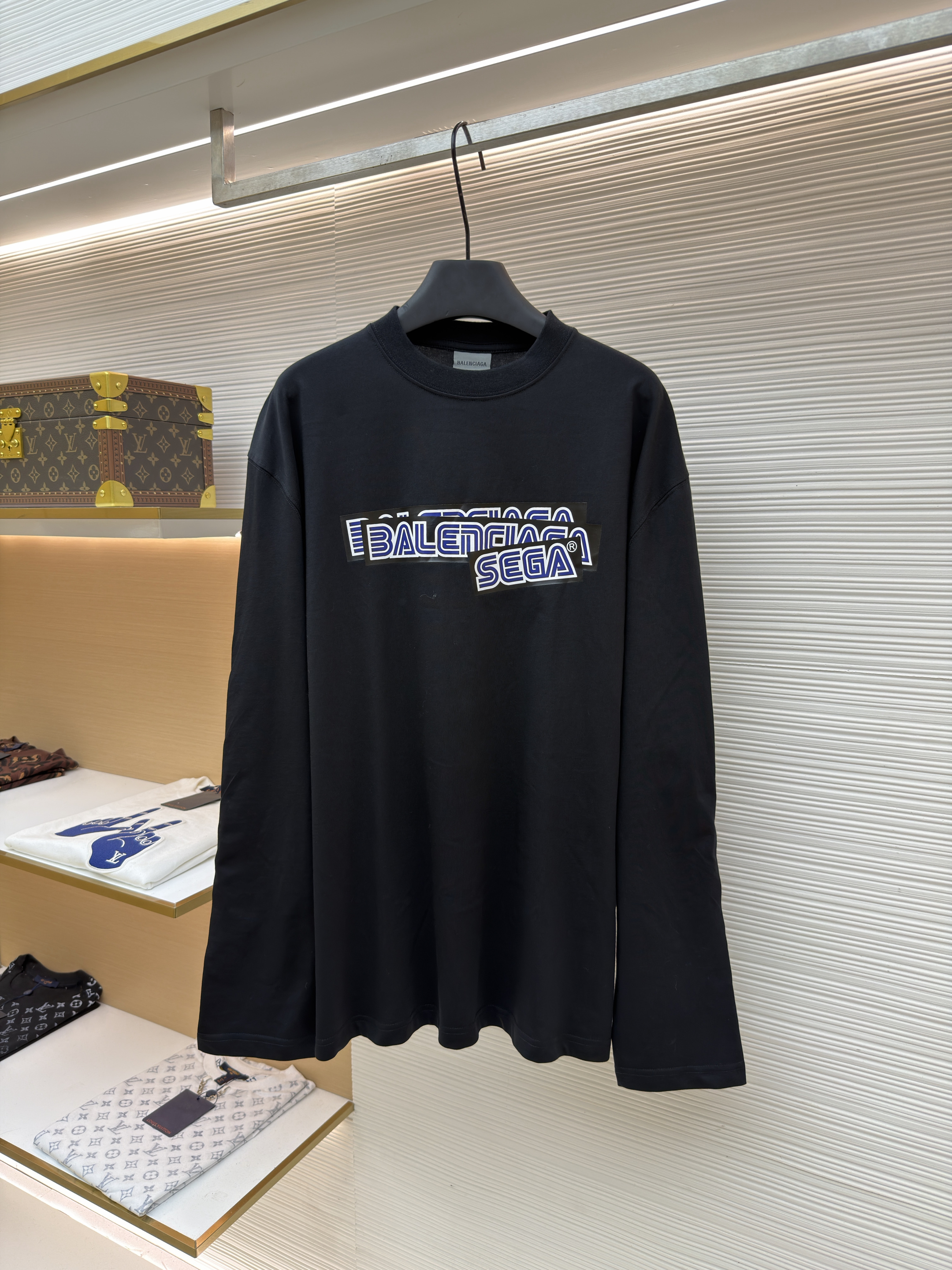 Balenciaga 巴黎世家 索尼克胶带印花圆领长袖 T恤 秋冬 黑色 A7