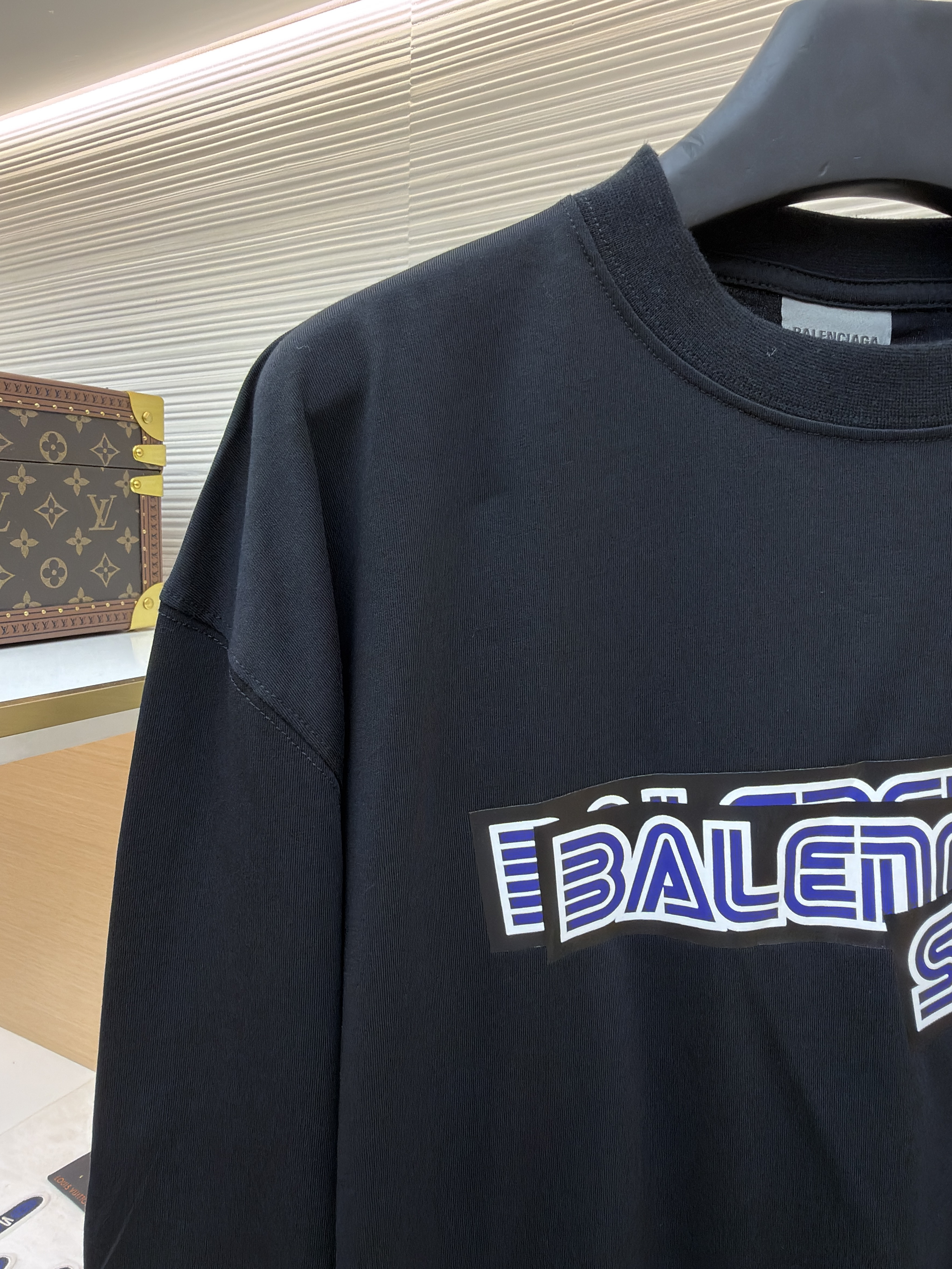 Balenciaga 巴黎世家 索尼克胶带印花圆领长袖 T恤 秋冬 黑色 A7