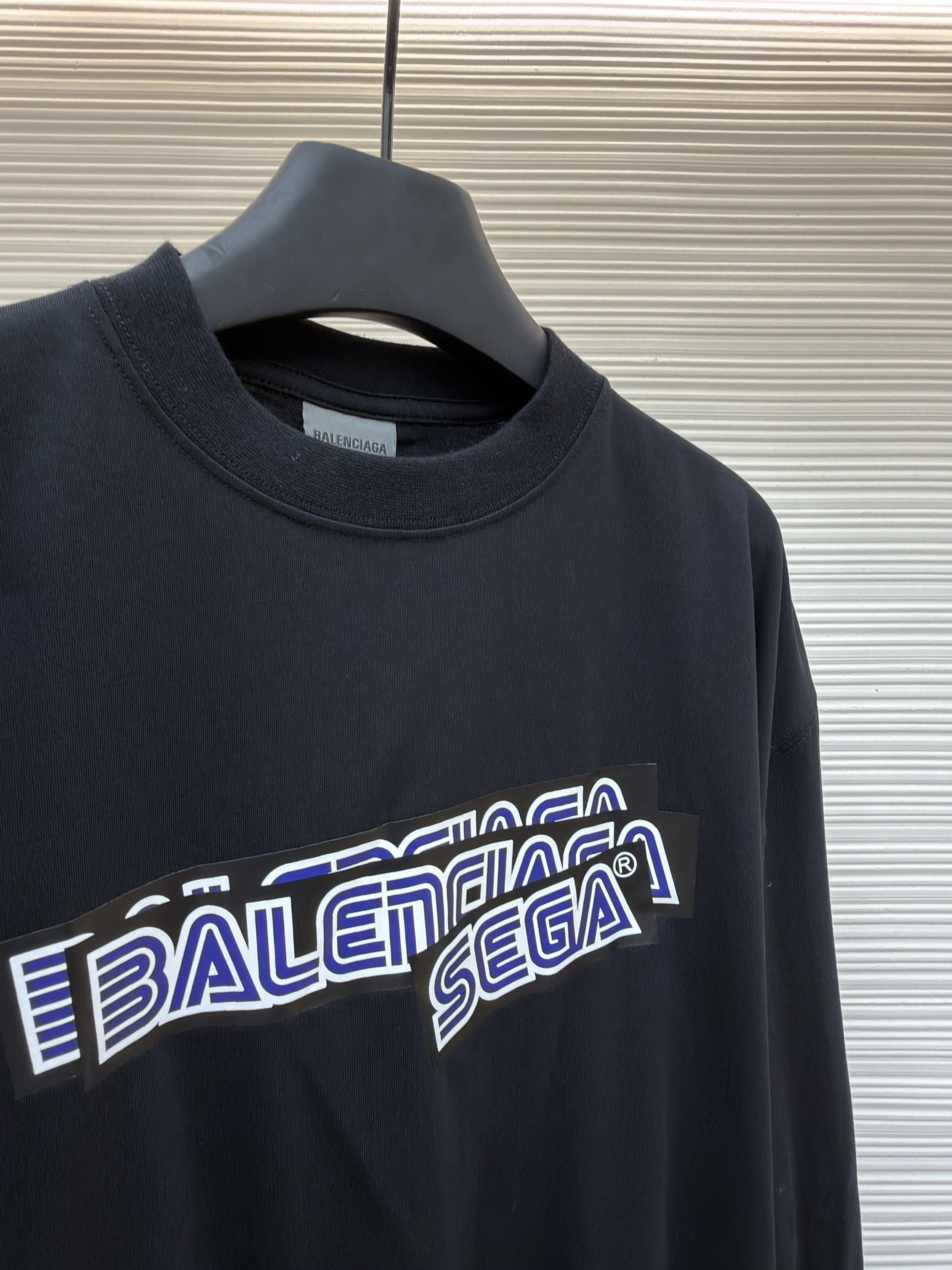 Balenciaga 巴黎世家 索尼克胶带印花圆领长袖 T恤 秋冬 黑色 A7