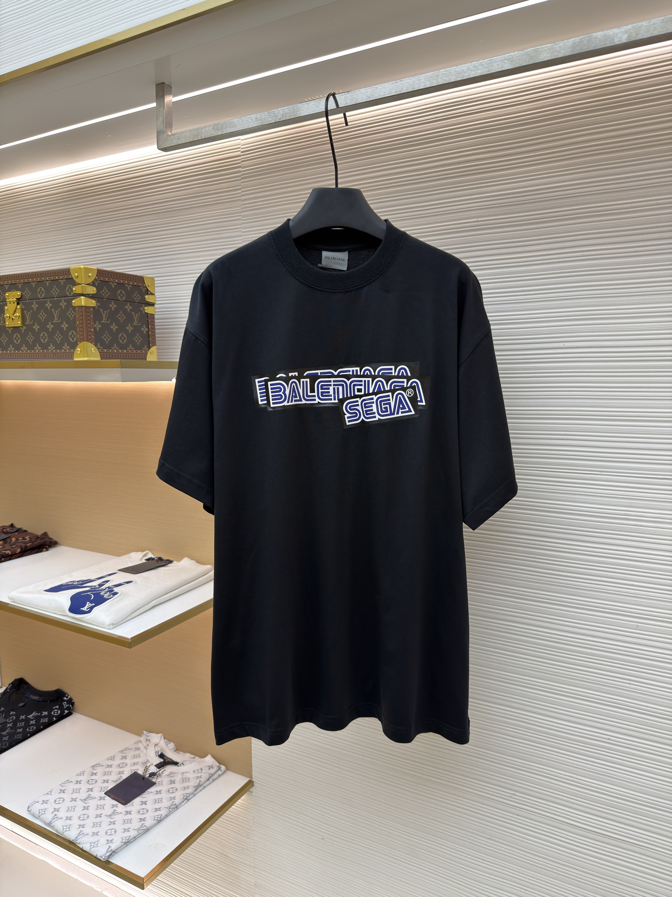 Balenciaga 巴黎世家 索尼克胶带印花圆领短袖 T恤 夏季 黑色 A0
