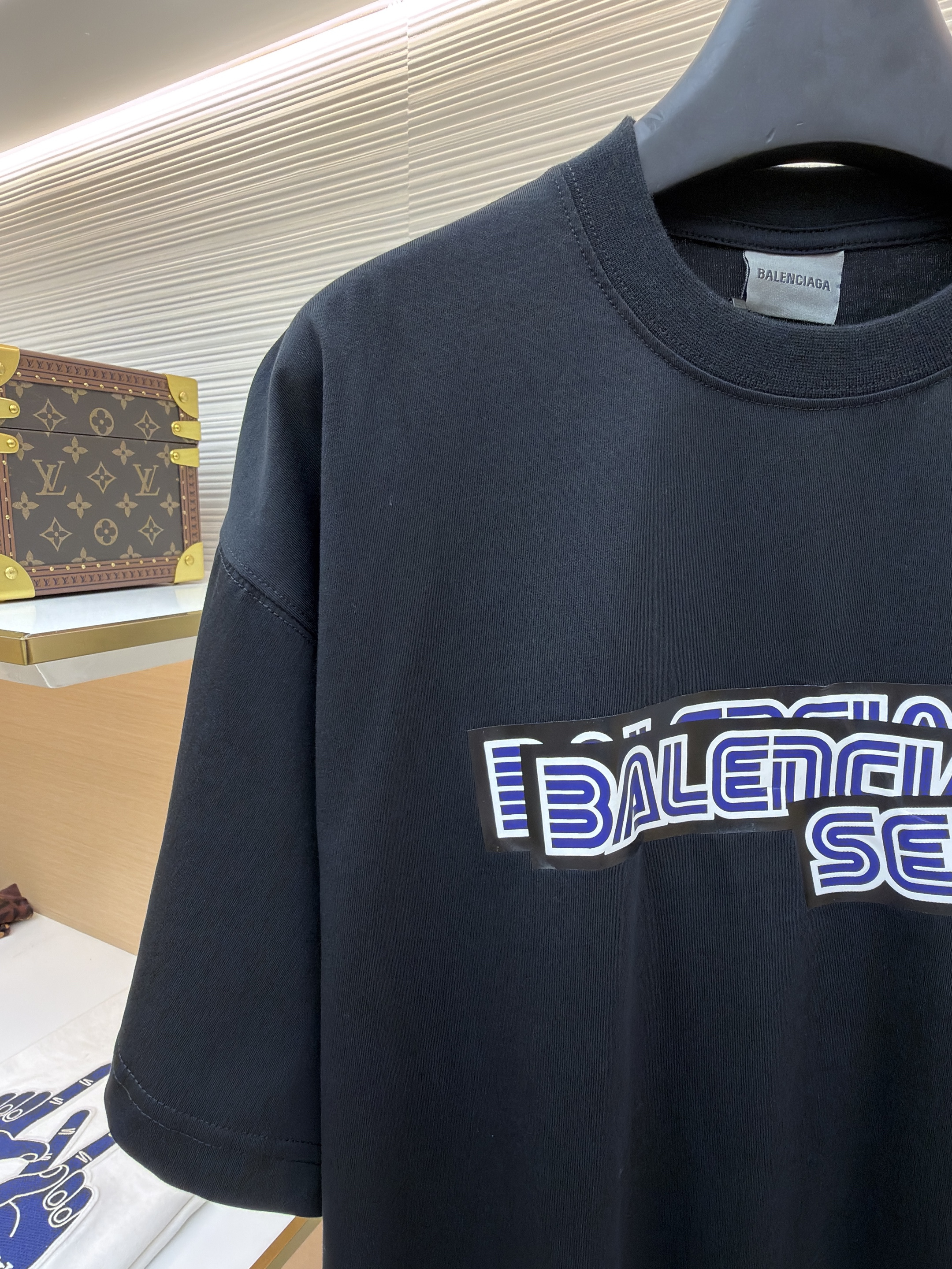 Balenciaga 巴黎世家 索尼克胶带印花圆领短袖 T恤 夏季 黑色 A0