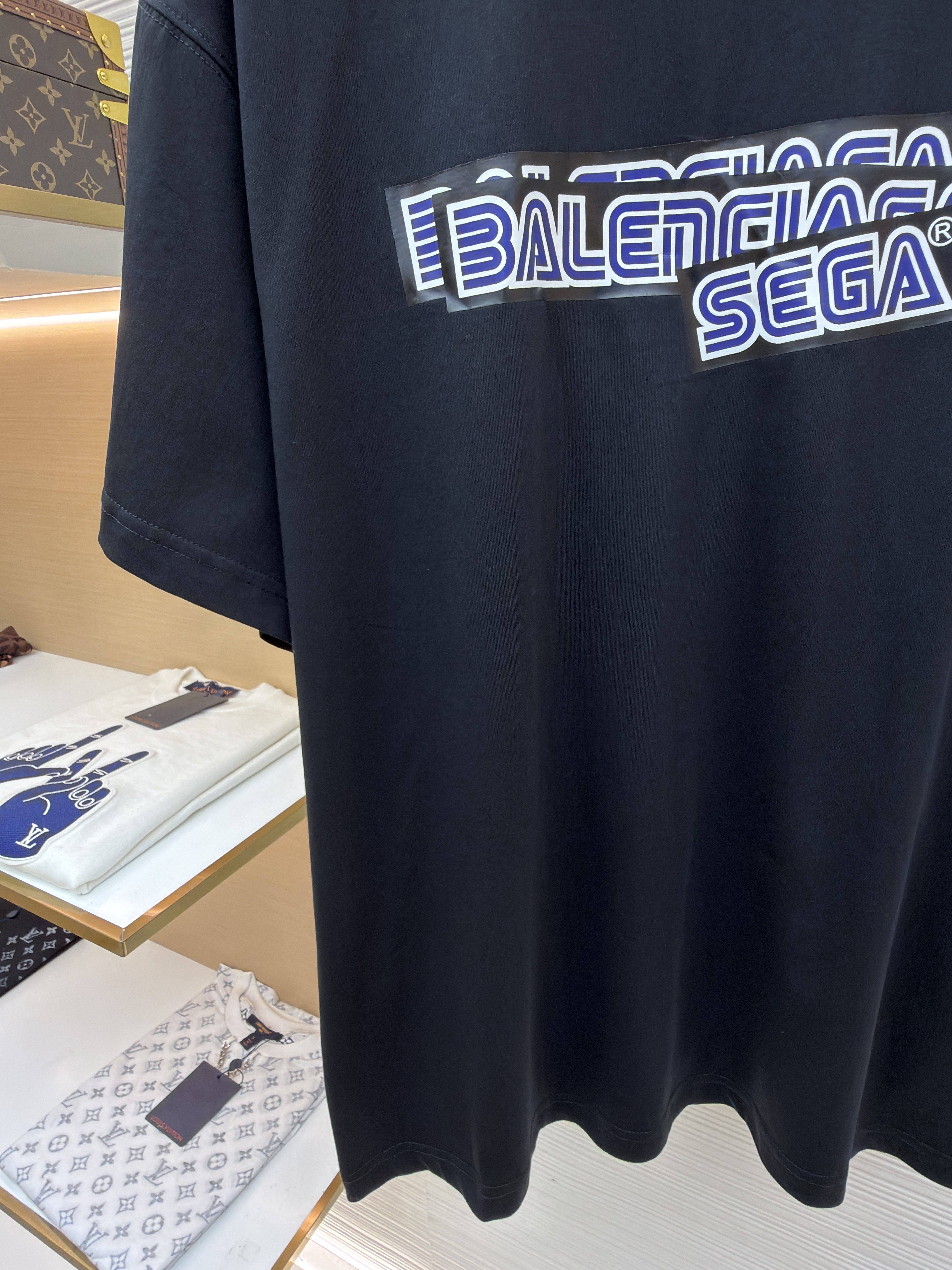 Balenciaga 巴黎世家 索尼克胶带印花圆领短袖 T恤 夏季 黑色 A0