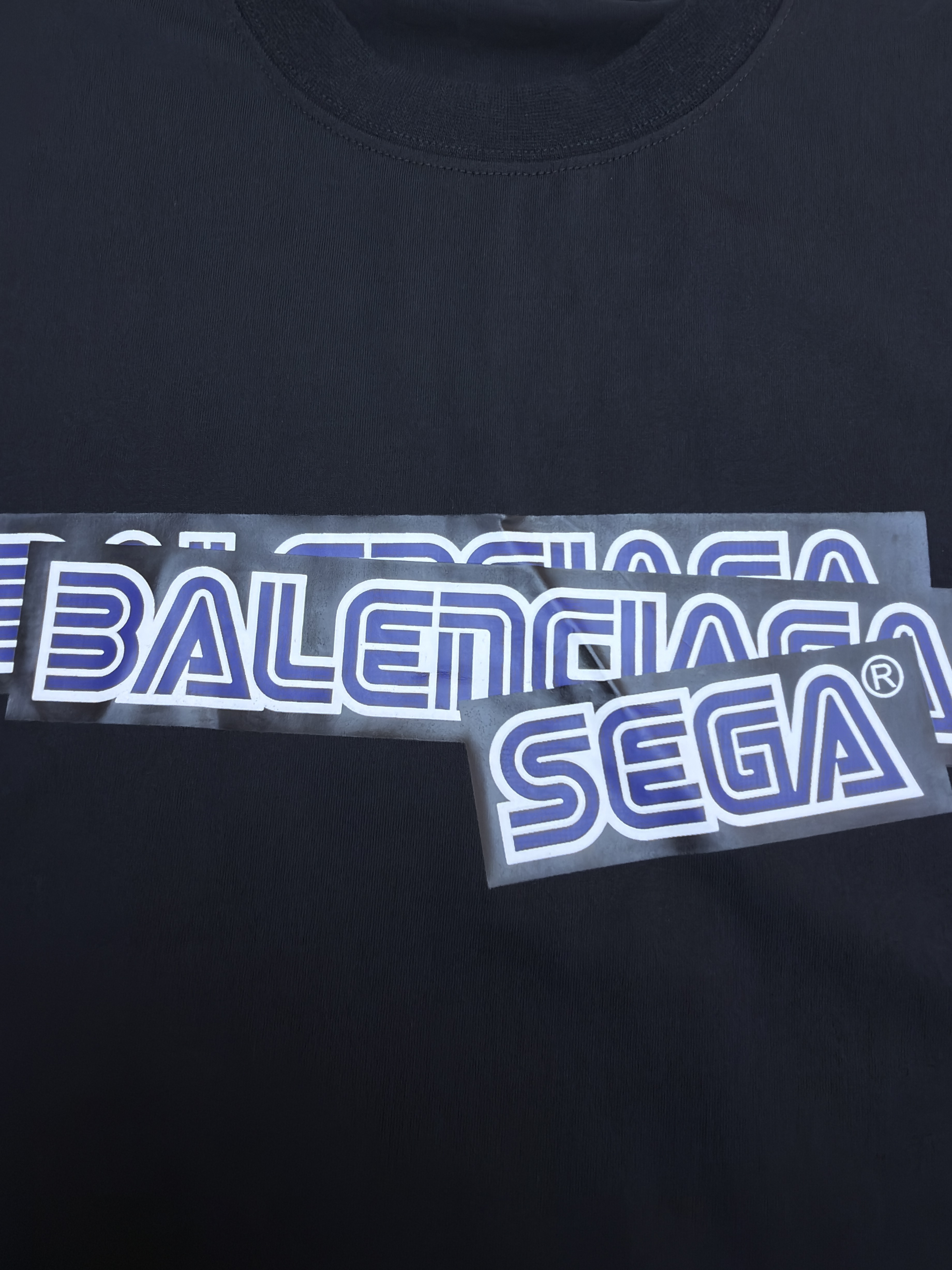 Balenciaga 巴黎世家 索尼克胶带印花圆领短袖 T恤 夏季 黑色 A0