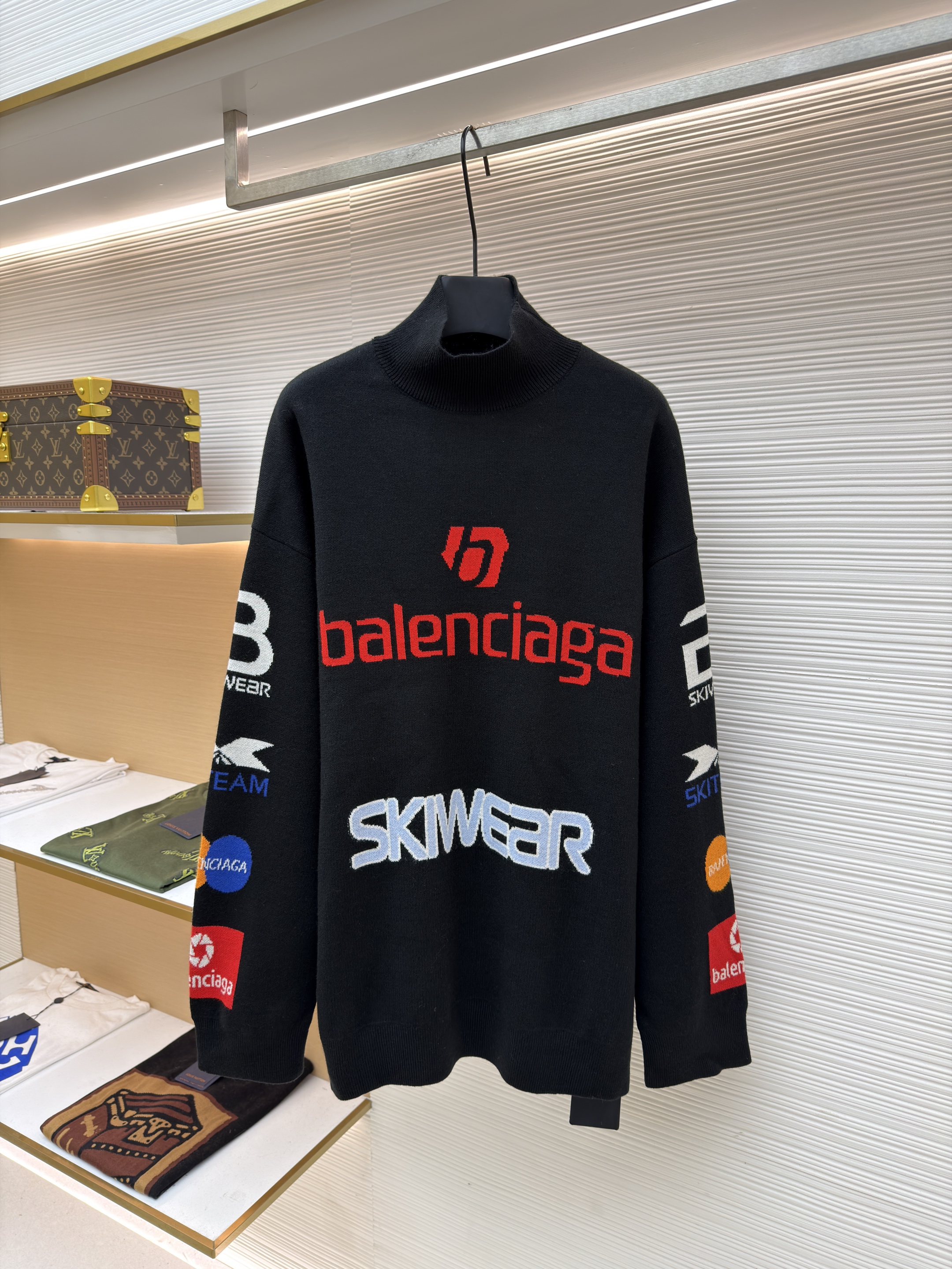 Balenciaga 巴黎世家 SKI 滑雪系列 字母提花高领毛衣 针织衫 长袖 外套 秋冬 白色 黑色 C0