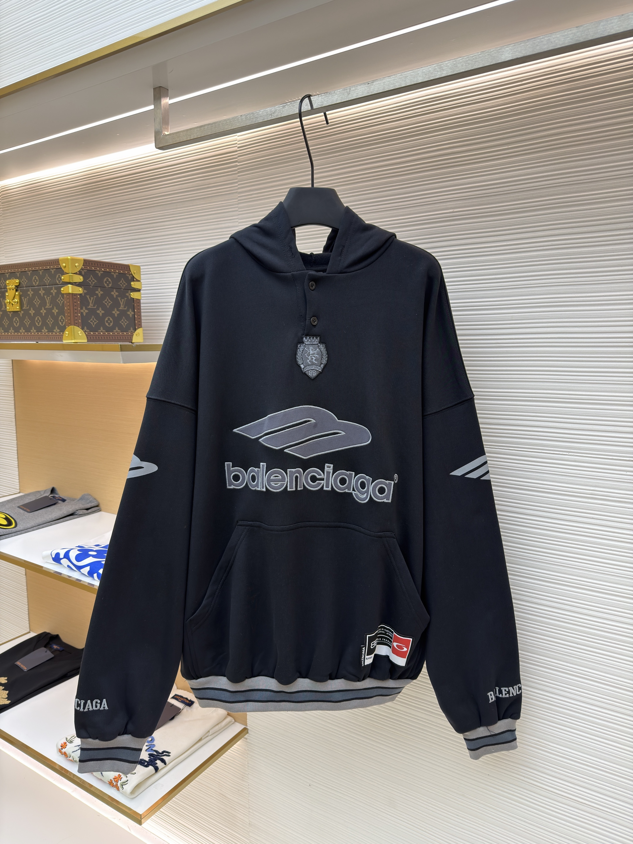 Balenciaga 巴黎世家 3B足球Polo套头连帽卫衣 外套 连帽衫 长袖 秋冬 黑色 B0