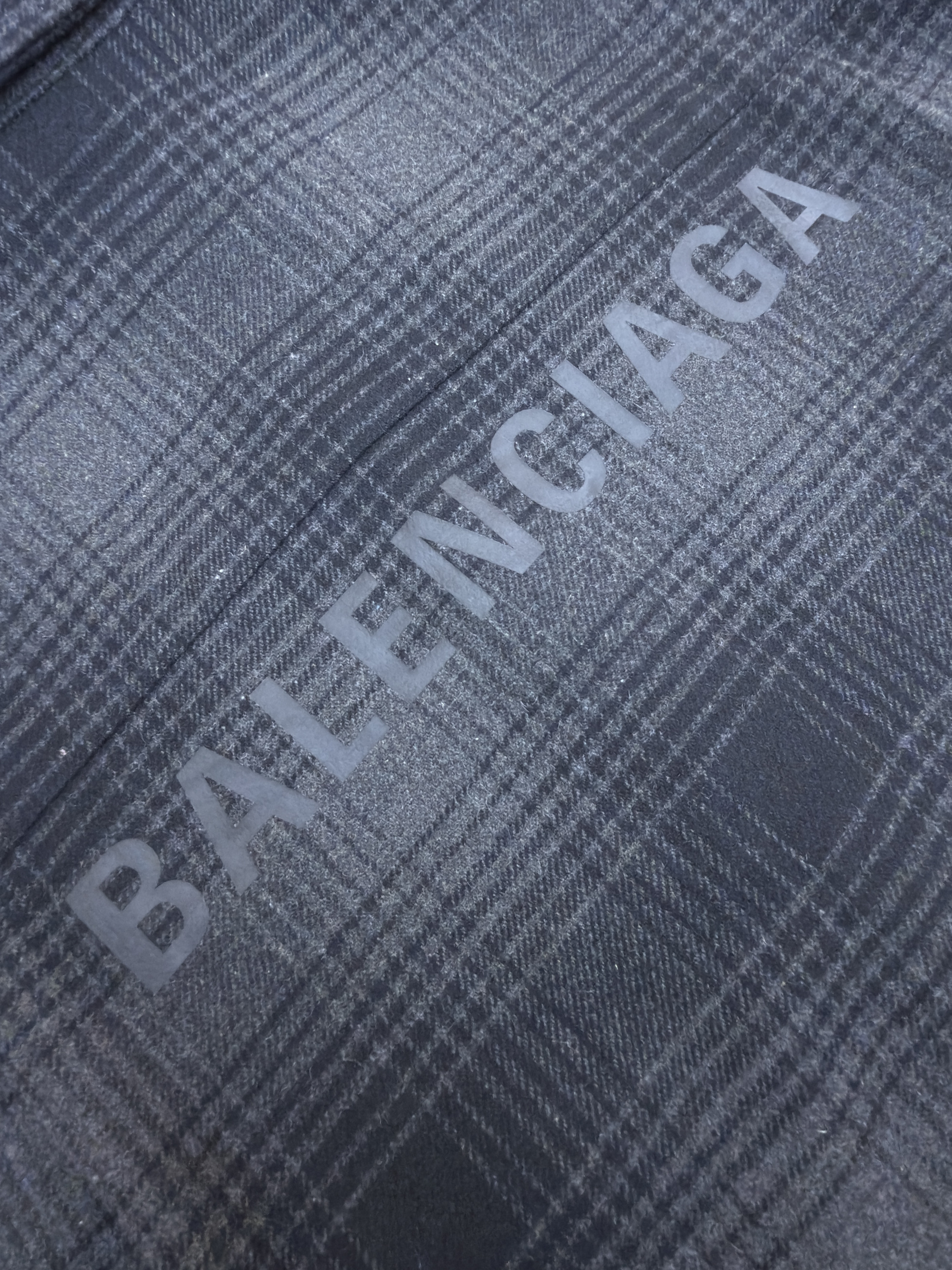Balenciaga 巴黎世家 黑胶字母法兰绒格纹衬衫 长袖 外套 黑色 C0