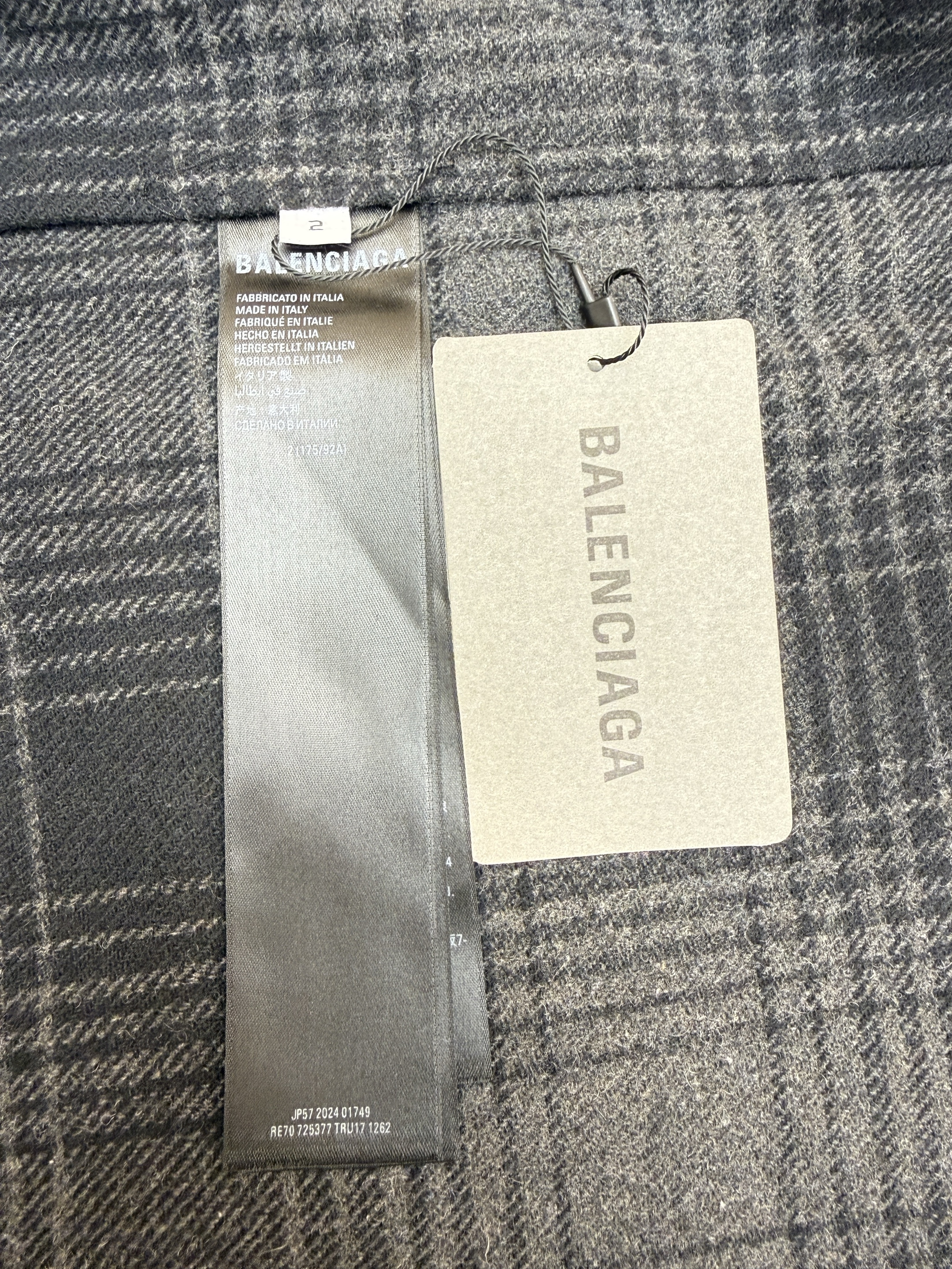 Balenciaga 巴黎世家 黑胶字母法兰绒格纹衬衫 长袖 外套 黑色 C0