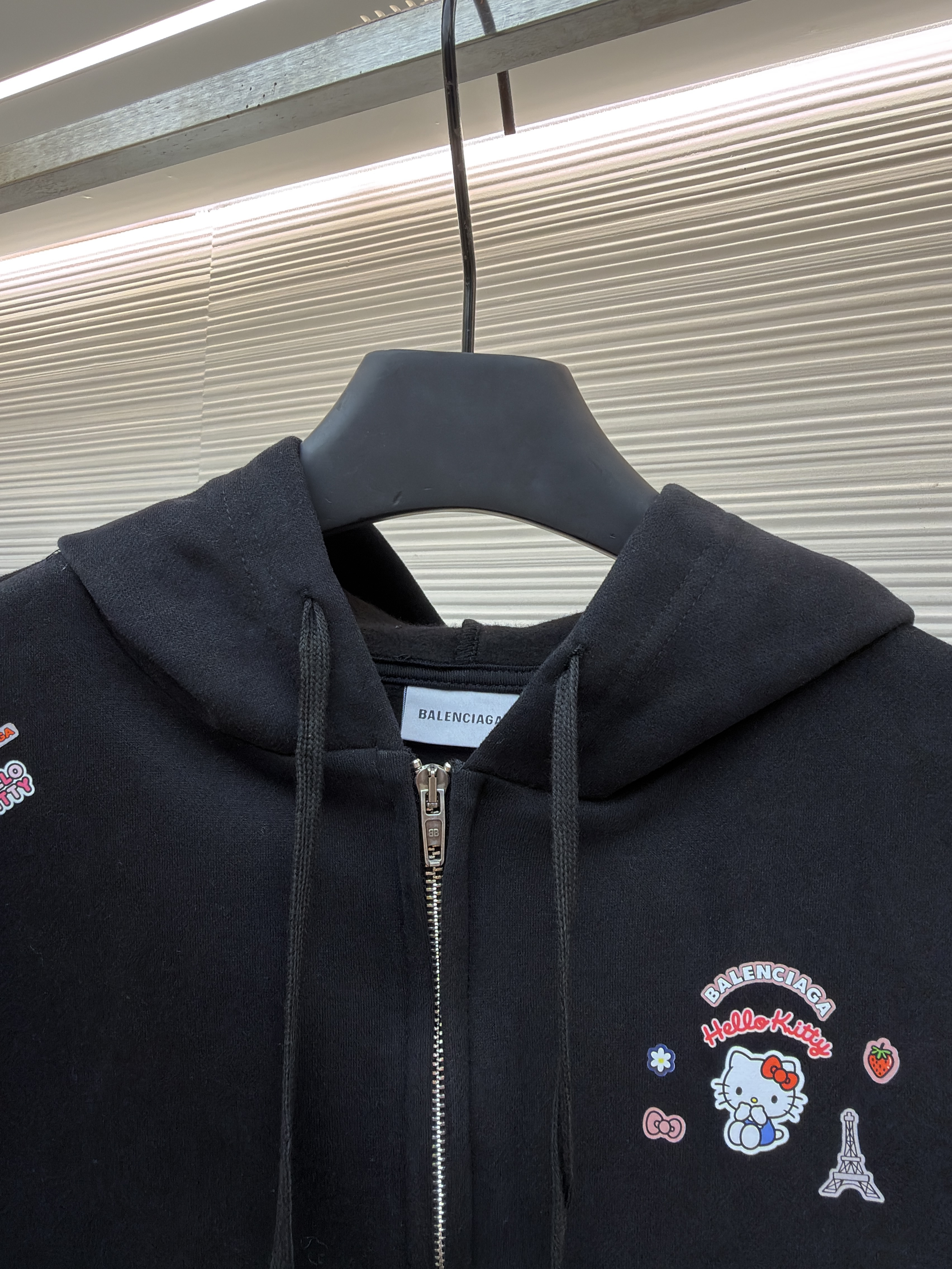 Balenciaga 巴黎世家 Hello Kitty 联名款提花拉链连帽卫衣 连帽衫 夹克 外套 秋冬 长袖 黑色 B5