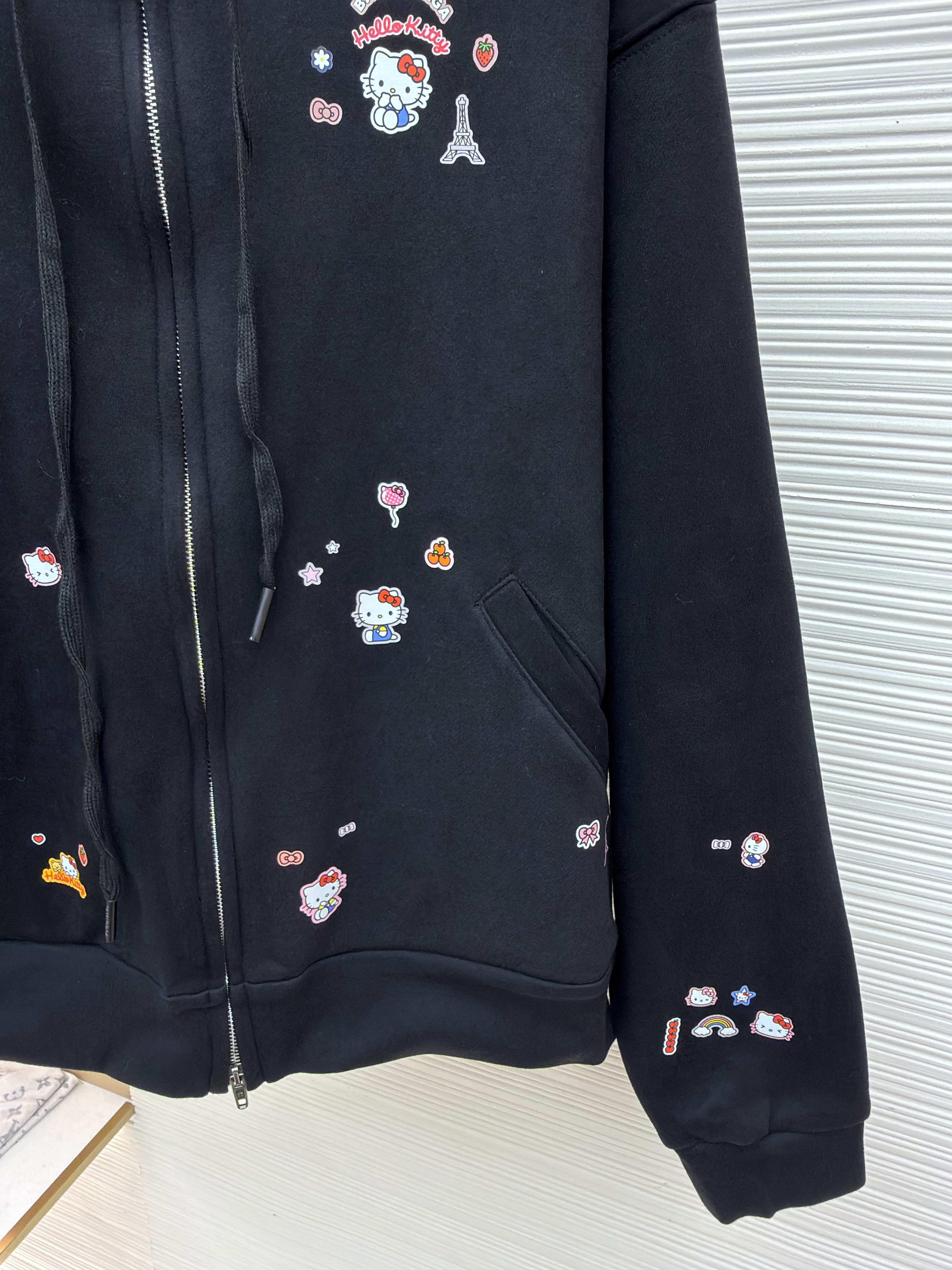 Balenciaga 巴黎世家 Hello Kitty 联名款提花拉链连帽卫衣 连帽衫 夹克 外套 秋冬 长袖 黑色 B5