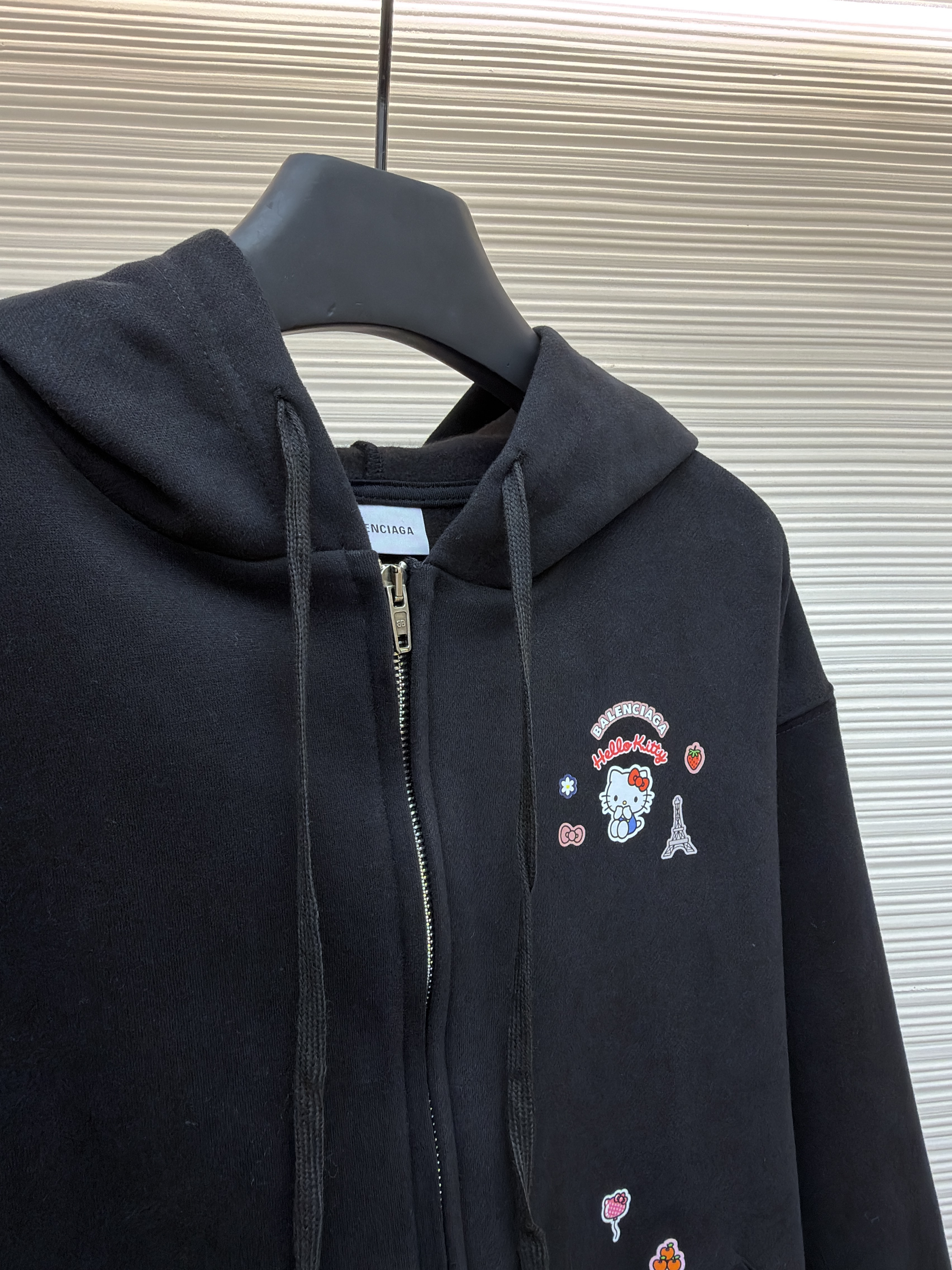 Balenciaga 巴黎世家 Hello Kitty 联名款提花拉链连帽卫衣 连帽衫 夹克 外套 秋冬 长袖 黑色 B5
