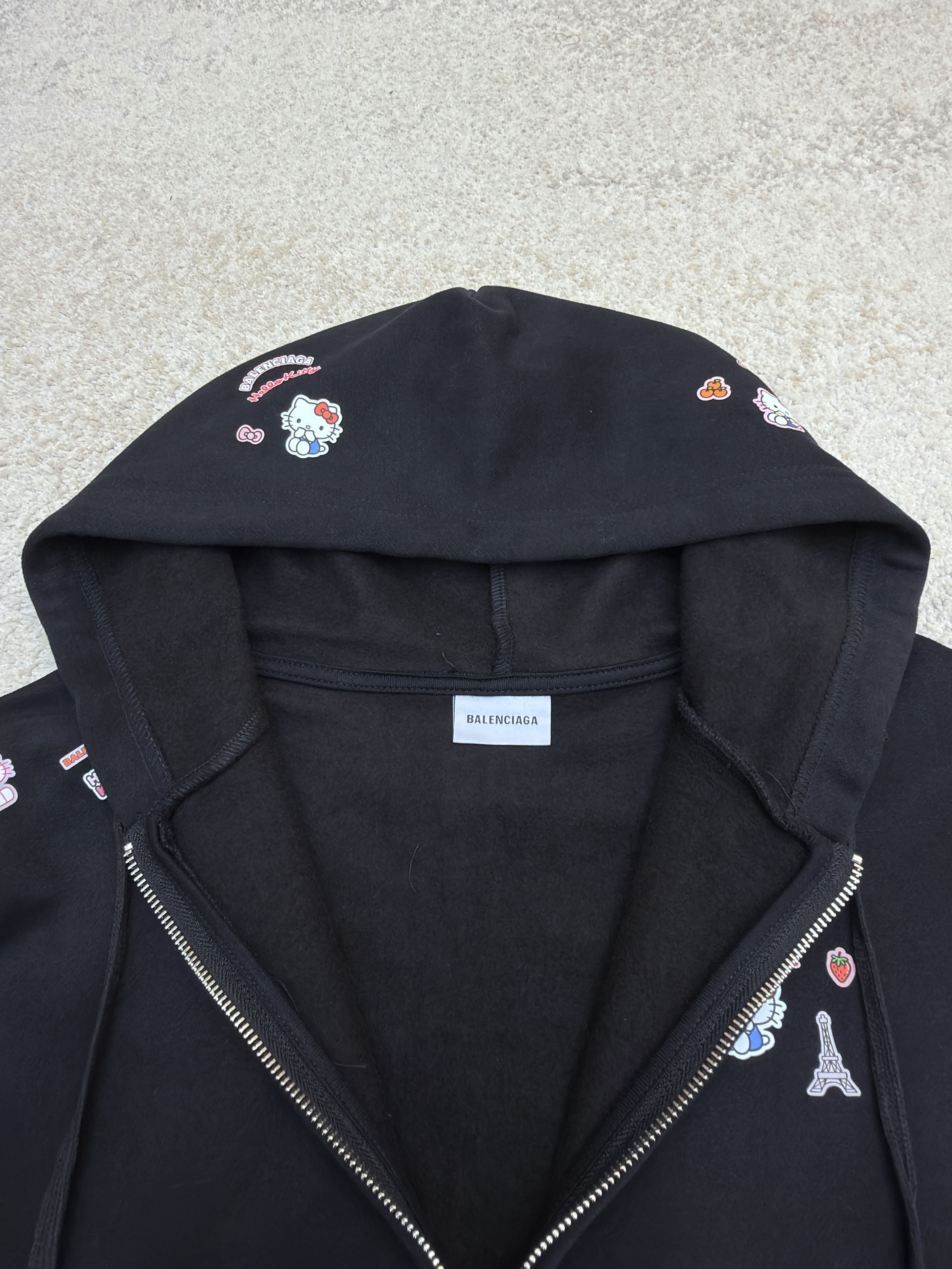 Balenciaga 巴黎世家 Hello Kitty 联名款提花拉链连帽卫衣 连帽衫 夹克 外套 秋冬 长袖 黑色 B5